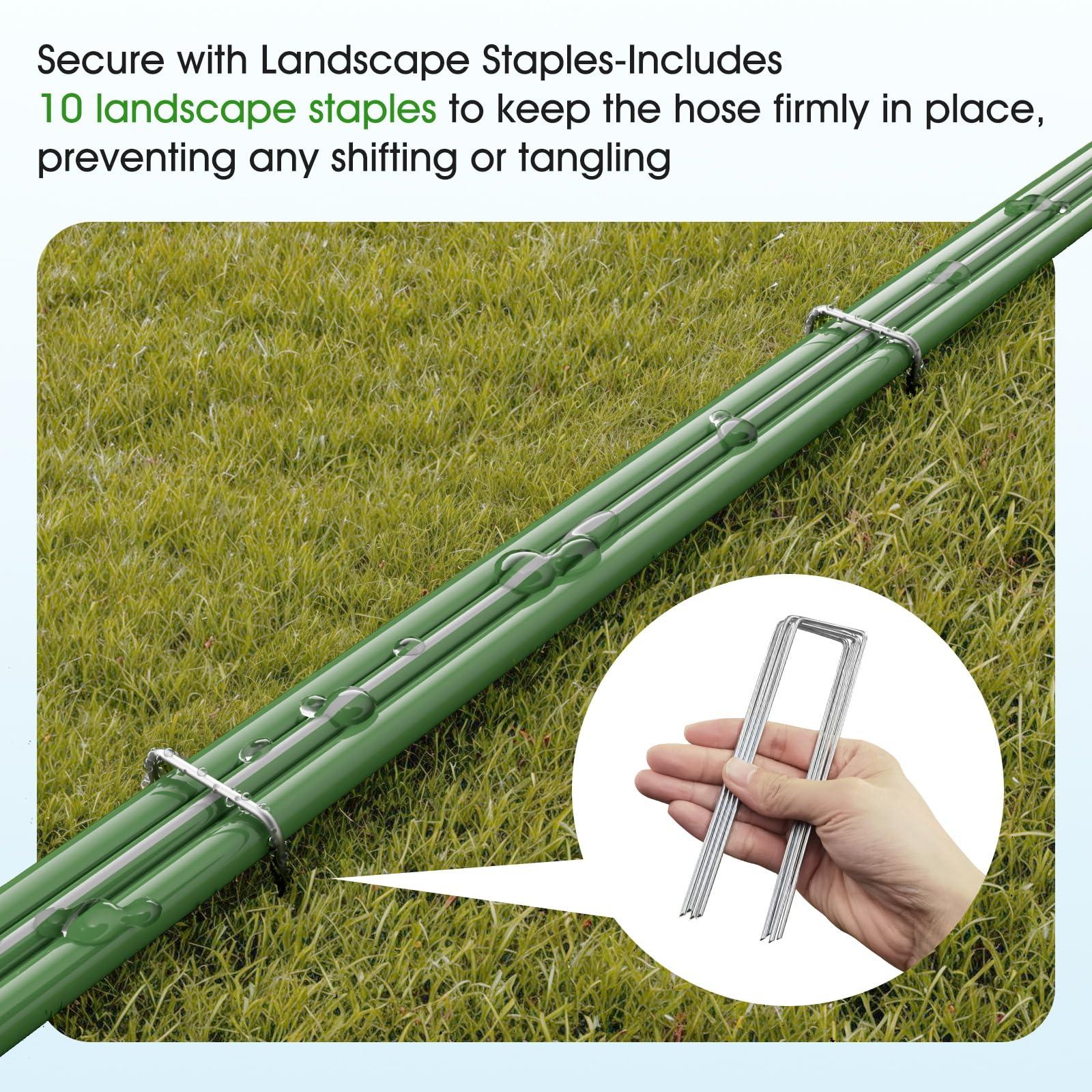 Haeteir 50 FT Garden Soaker Hose with 10 Stakes, Durable Flat Water Hose for Lawns, Gardens & Flower Beds - Leak-Proof, Water-Saving Irrigation Tubing with Multi-Directional Spray (Up to 8 FT Range) - Image 4