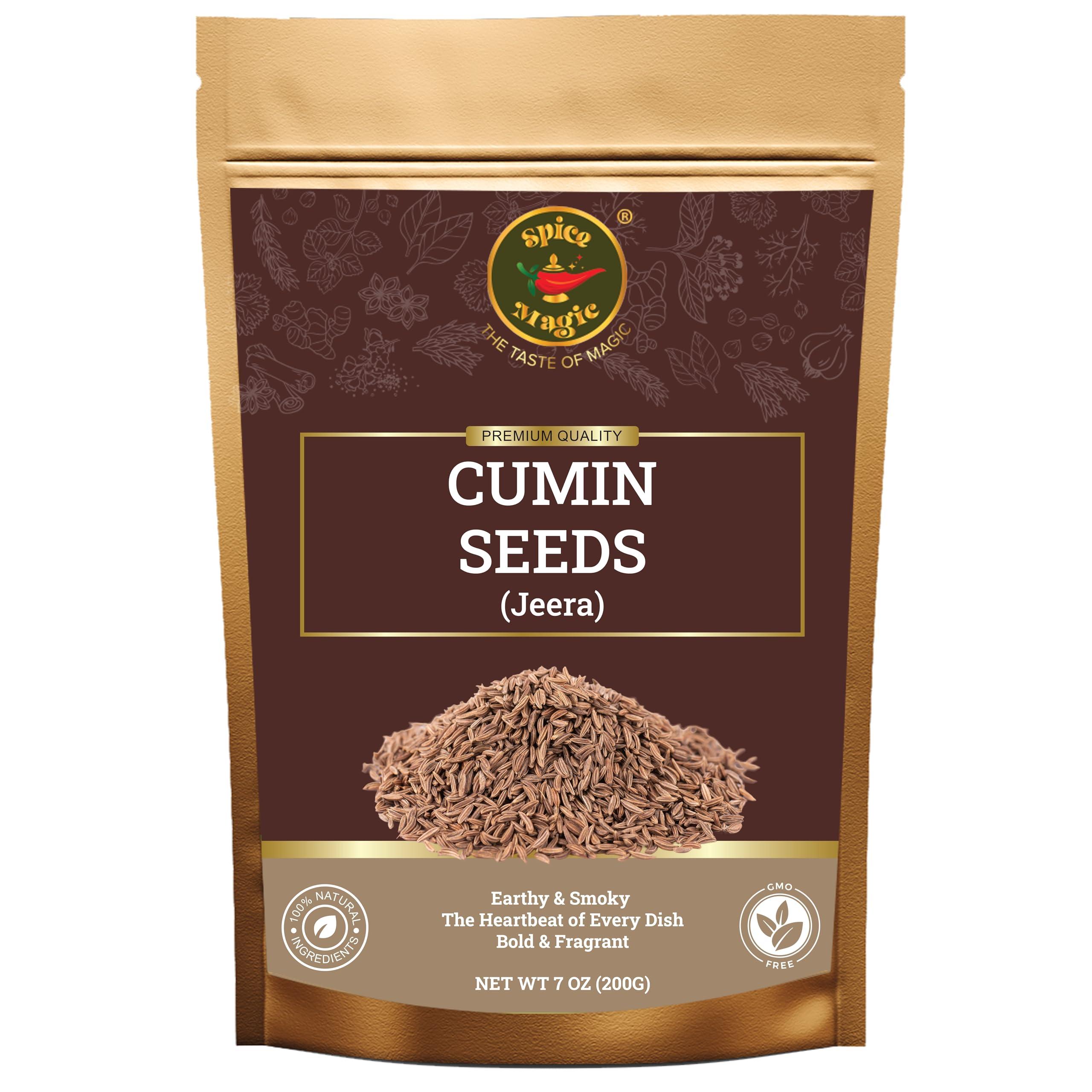 Spice Magic Cumin Seeds I 7 Oz (200 g) I Jeera Whole Cumin Seeds I 100% Fresh & Aromatic I Non-GMO I Premium Quality for Cooking and Seasoning I Indian Spices