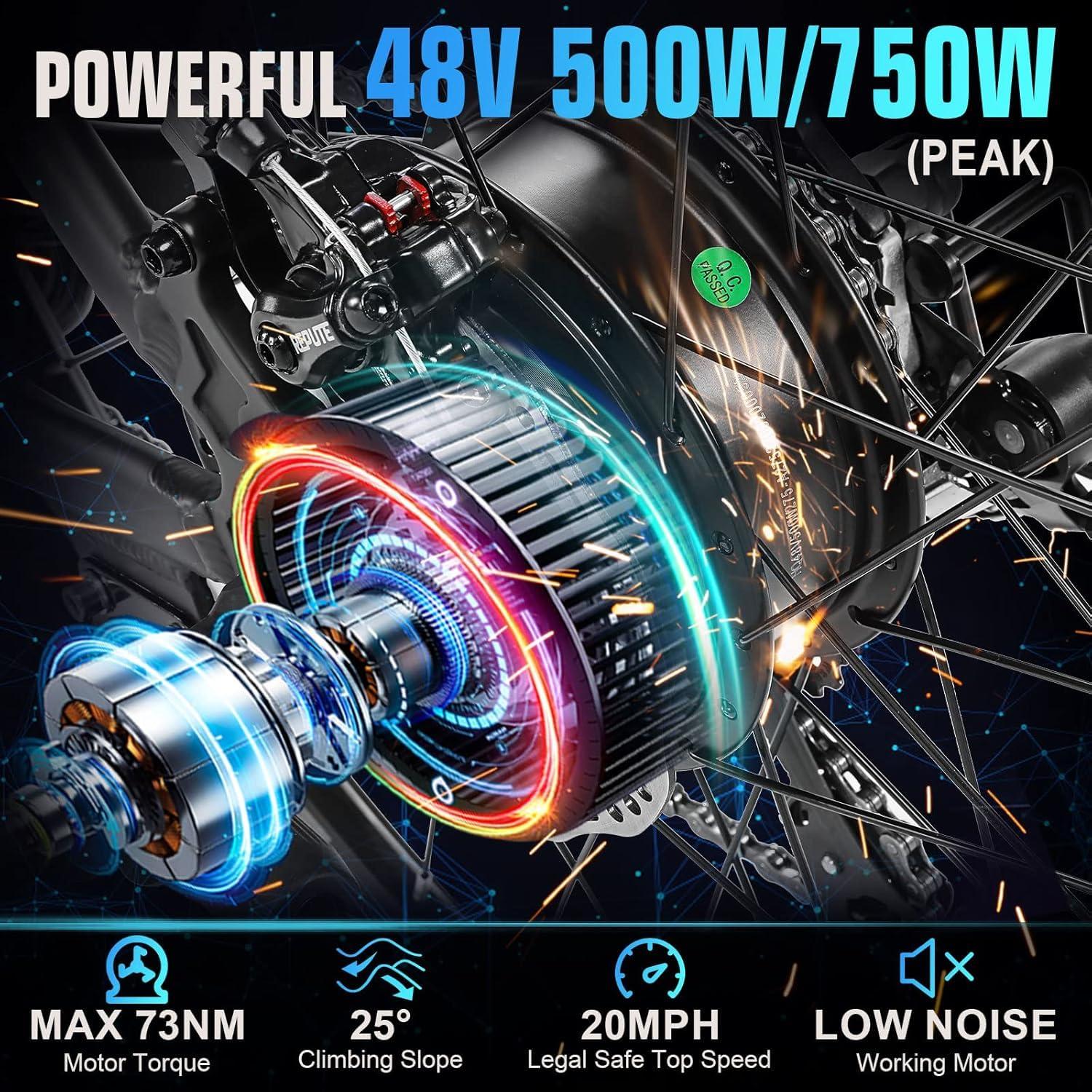 ANCHEER Electric Bike for Adults, Peak 750W Ebike, 3 Hours Fast Charge, 60 Miles Electric Bicycle with 48V/499Wh Battery, 27.5 ''Hummmer Electric Mountain Bike with LCD Display, 21/24 Speed - Image 3