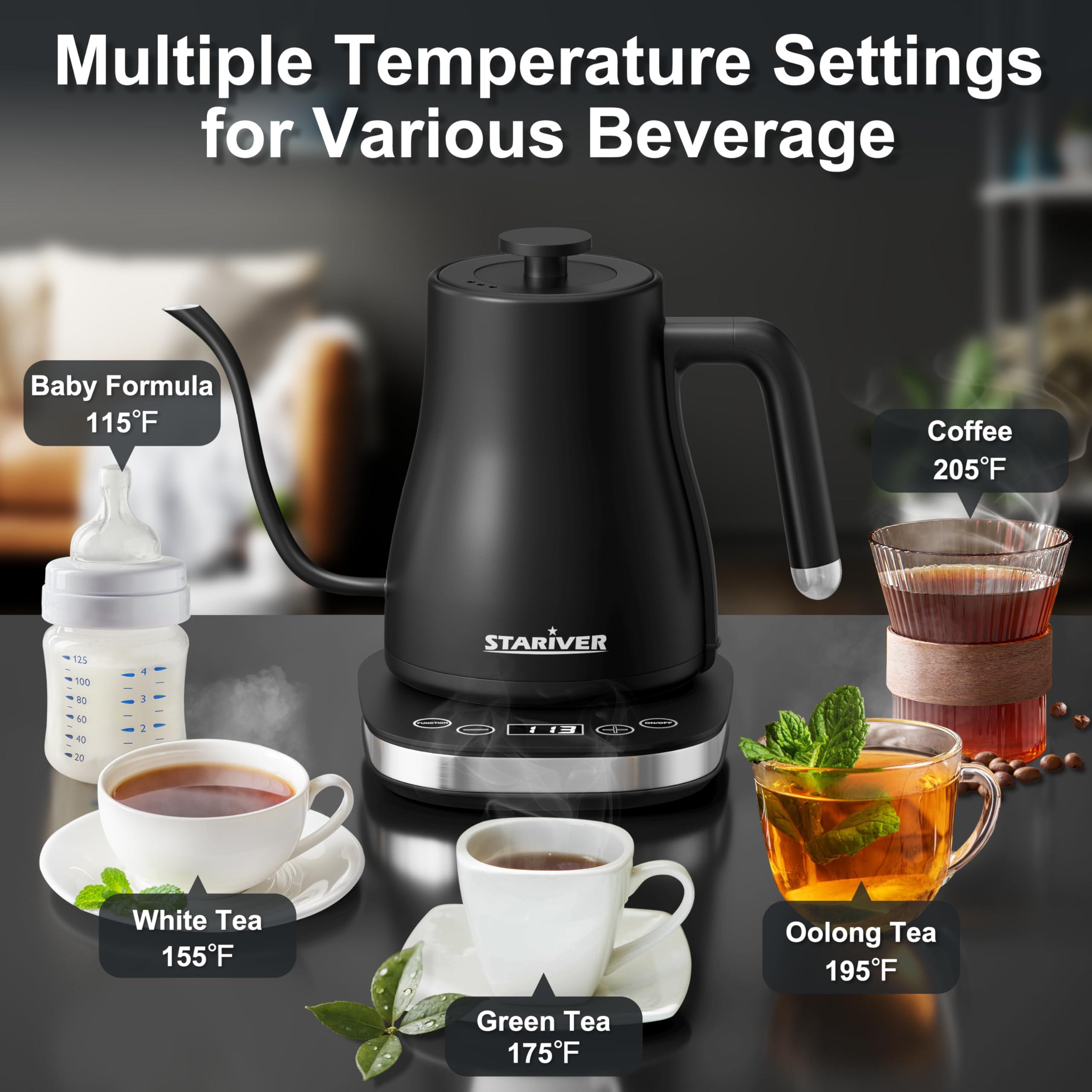 Stariver Gooseneck Electric Kettle with 5 Temperature Control Presets, Pour Over Coffee Kettle ±2℉ Temp Control, 1.2L Gooseneck Kettle, for Tea& Coffee, Stainless Steel Interior, 1000W, Black - Image 5