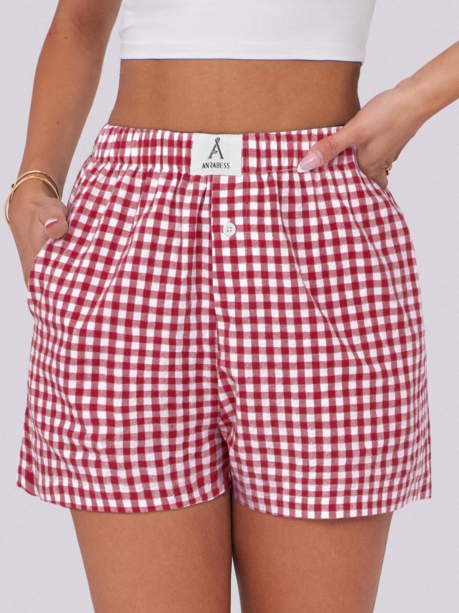 ANRABESS Boxer Shorts for Women Gingham Pajama 2025 Summer Casual Lounge Sleep Plaid Shorts Y2K Beach Bottoms - Image 5