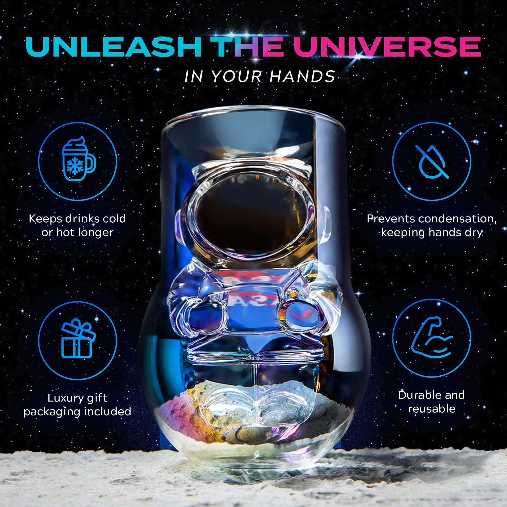 NASA Astronaut Glasses - 7 oz Set of 2 Double Wall Iridescent Drinkware with NASA symbol and Artemis Patch - Unique Glassware for Space Enthusiasts - Keeps Drinks Cold Longer - Image 4
