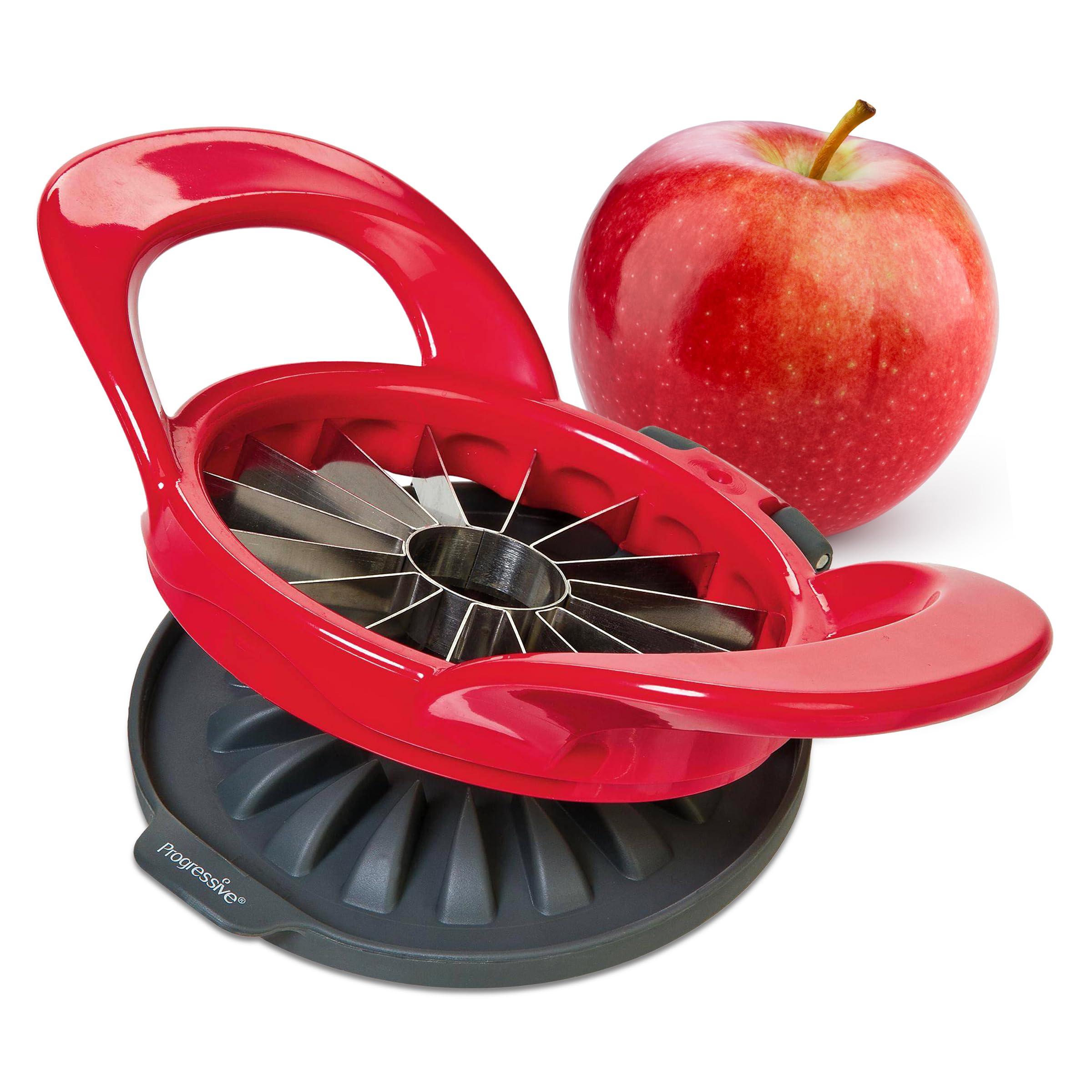 PrepWorks by Progressive Dishwasher Safe 16-Slice Thin Apple Slicer and Corer with Attached Safety Cover (Red)