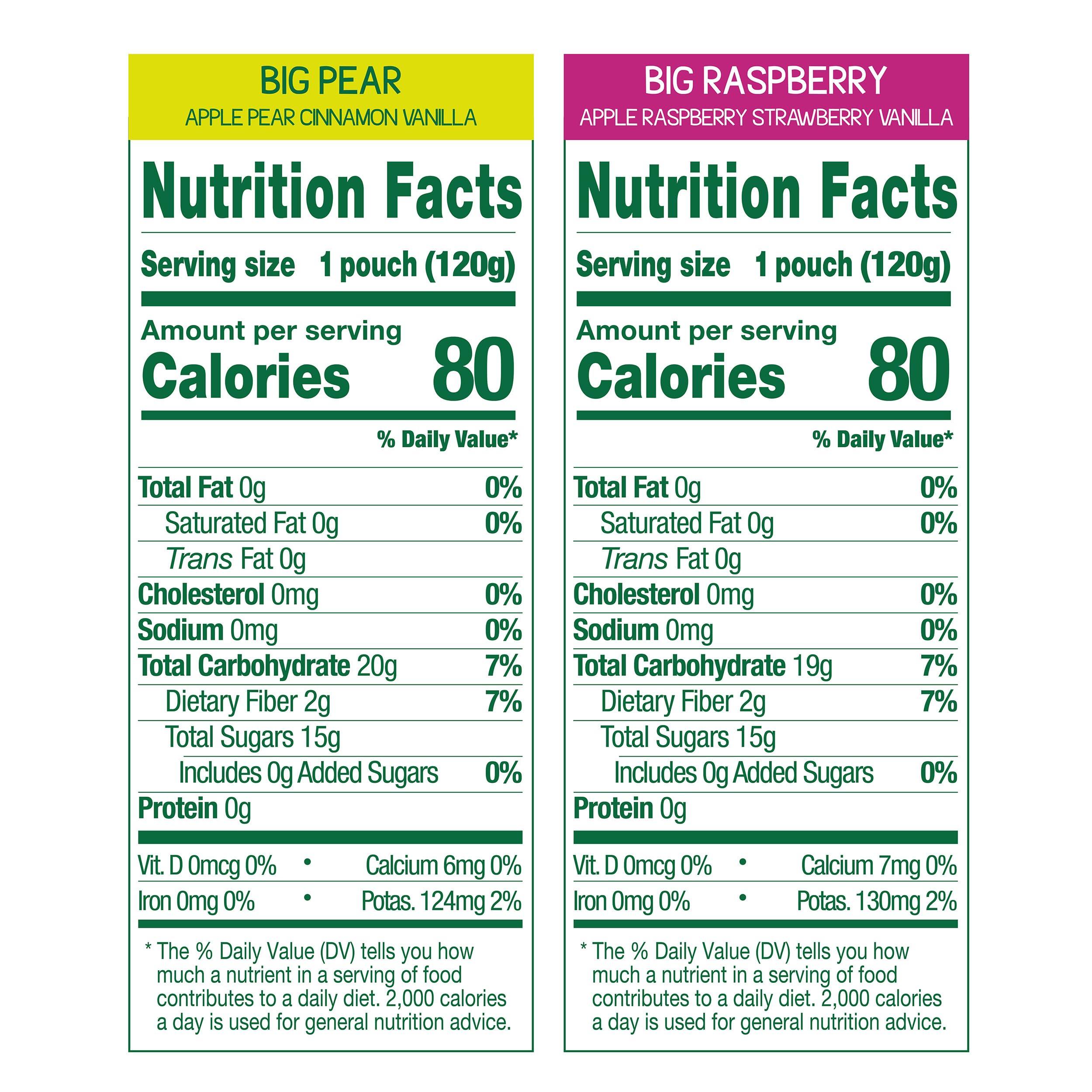 GoGo squeeZ BIG Applesauce & Fruit Puree with Vanilla and Cinnamon Variety Pack, Pear & Raspberry, 4.2 oz. (Pack of 20), Unsweetened Fruit Snacks for Kids, Gluten Free, Nut Free, Dairy Free Pouches - Image 2