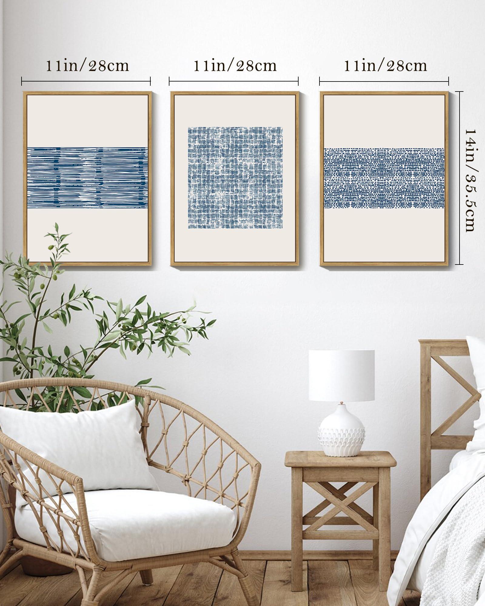 PHOPAGO Blue Abstract Framed Wall Art Modern Boho Neutral Line Wall Decor Mid Century Minimalist Geometric Artwork Kitchen 11x14in Natural Framed - Image 5
