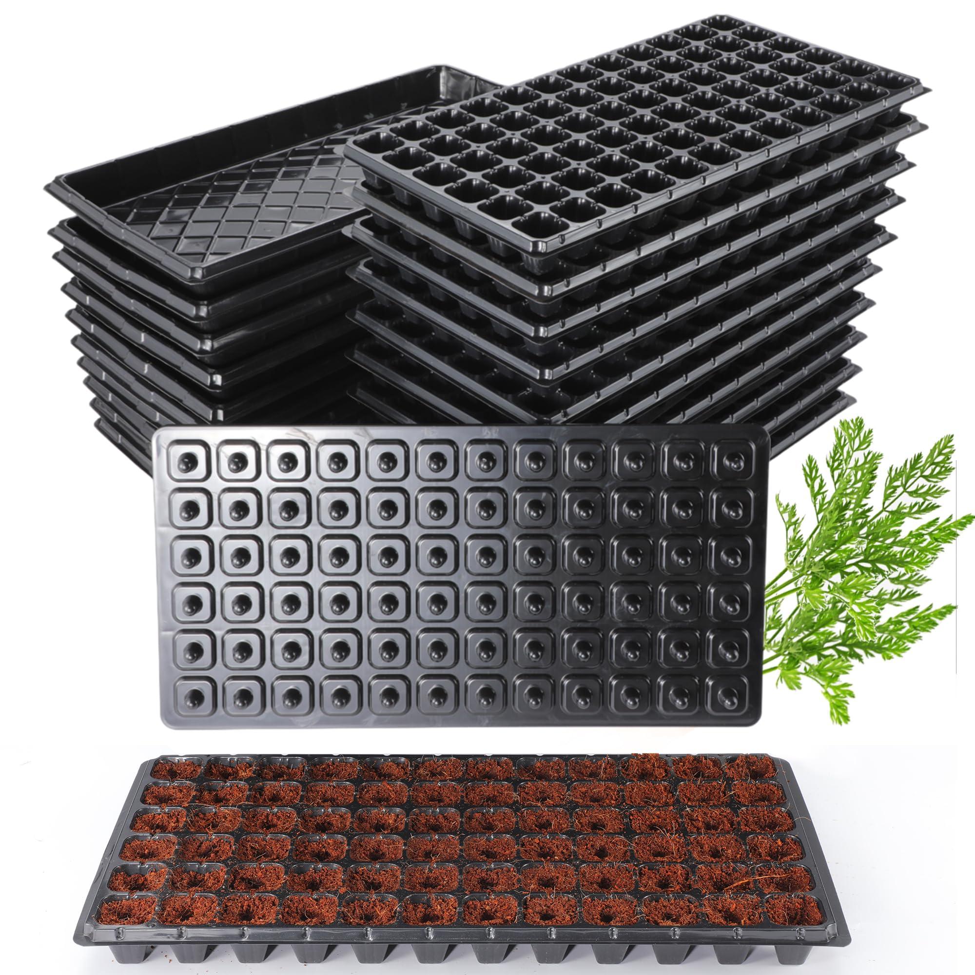 Oscorna (20Pack) 72-Cell Seed Starter Trays with Dibber, 10 Pack Nursery Starting with Base Tray, 72 Hole Soil Digger for Setting Out Quickly, Seedling Planting Tray, Germination Kit Trays Reusable