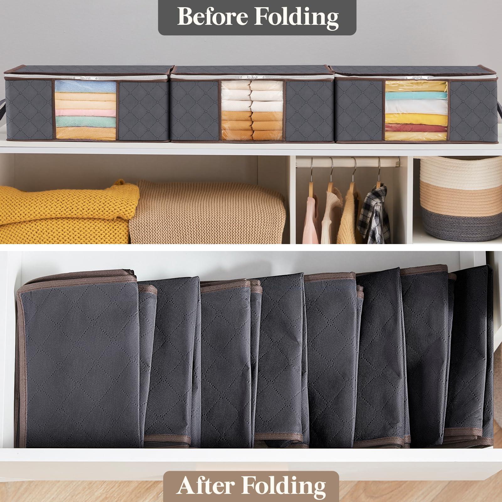 Lifewit 4 Pack Clothes Storage Bag, Foldable Storage Bin Closet Organizer with Reinforced Handle, Sturdy Fabric Blanket Storage with Clear Window, Storage Containers for Clothing, Bedding, Gray - Image 7