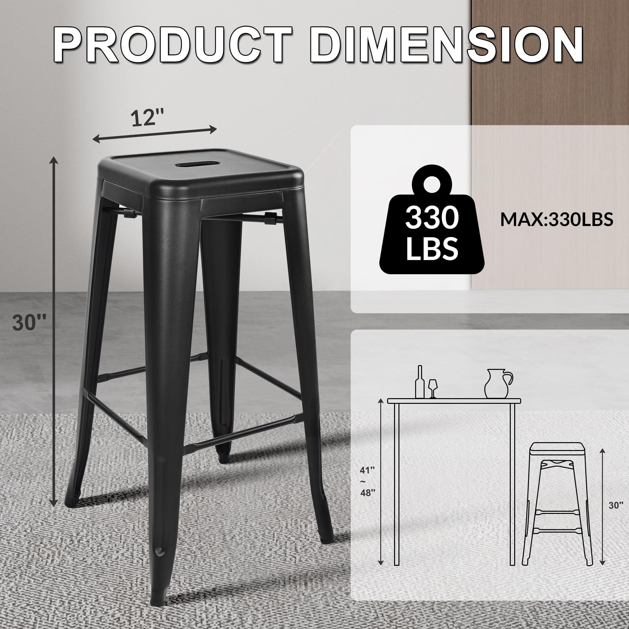 Elevon 30 Inches Metal Bar Stools, High Backless Stools, Indoor Outdoor Stackable Kitchen Stools, Set of 4, Black - Image 3