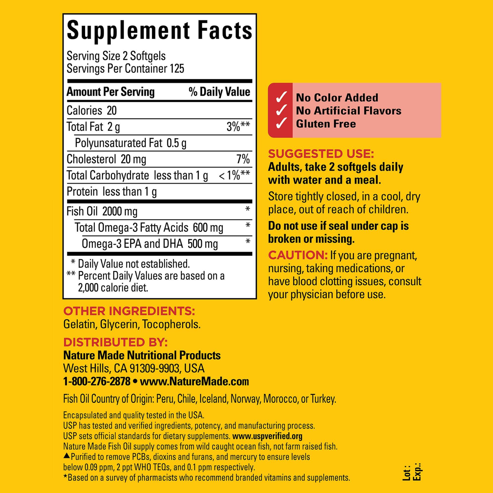 Nature Made Fish Oil Omega 3 Supplements, 1000mg Softgels, Omega 3 Fish Oil for Healthy Heart Support, 250 Softgels, 125 Day Supply - Image 5