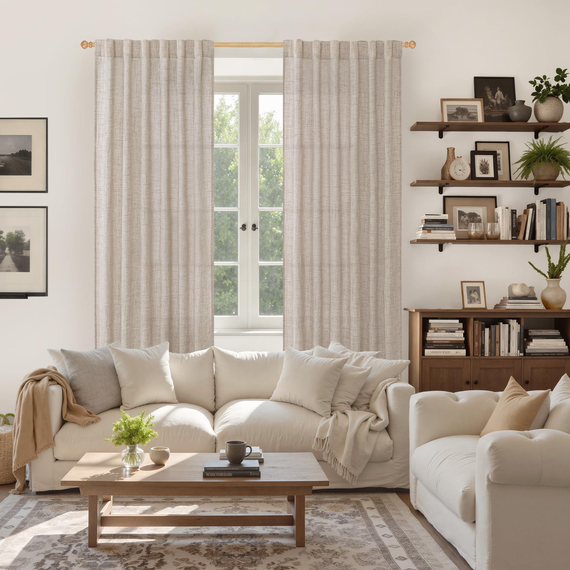 YoungsTex Natural Linen Curtains 72 Inch Length 2 Panels for Living Room - Semi Sheer Drapes Light Filtering with Rod Pocket Beige Window Treatments for Bedroom Dining Rustic Back Tab, 52 X 72 Inch - Image 2