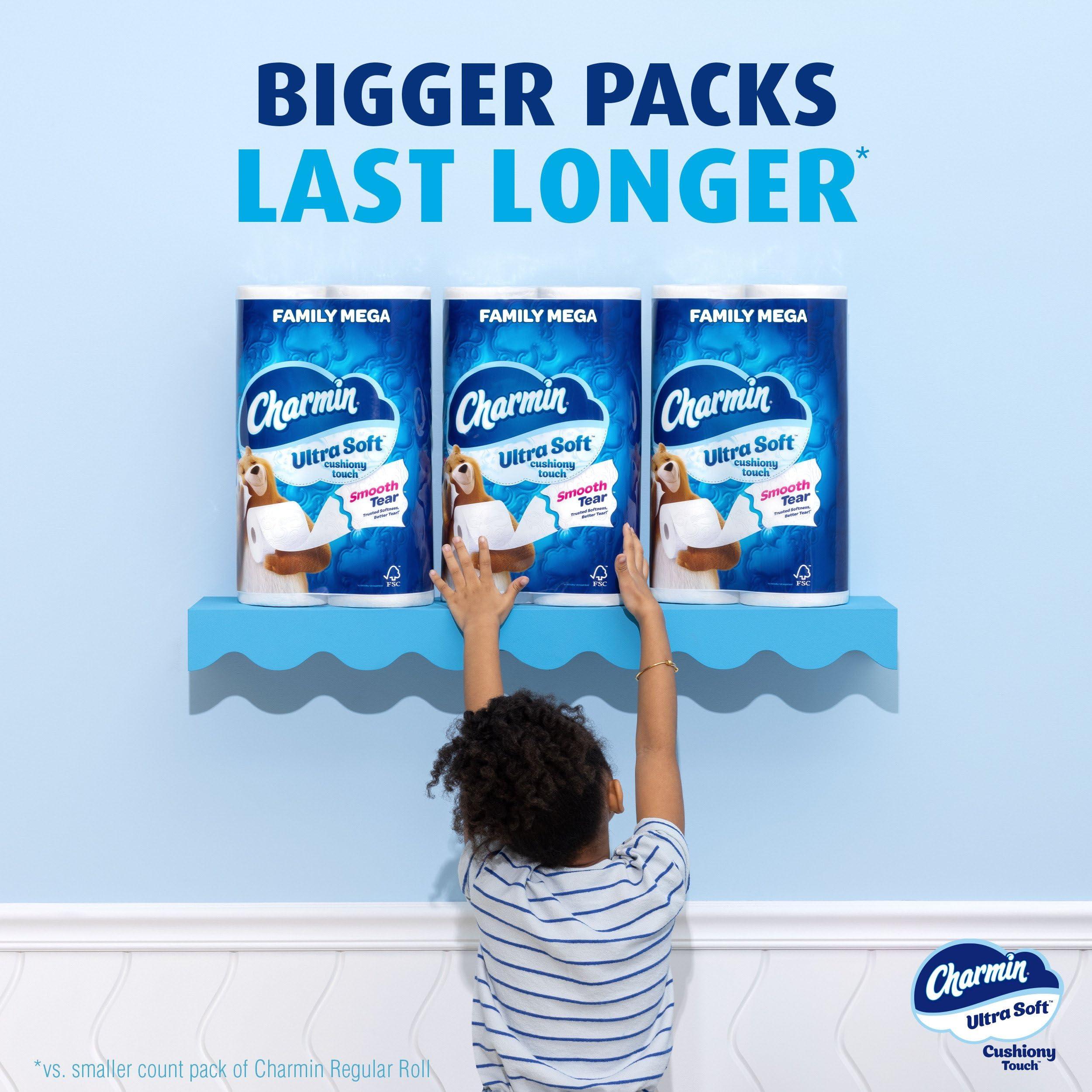 Charmin Toilet Paper Ultra Soft Cushiony Touch, 18 Family Mega Rolls = 90 Regular Rolls - Image 11
