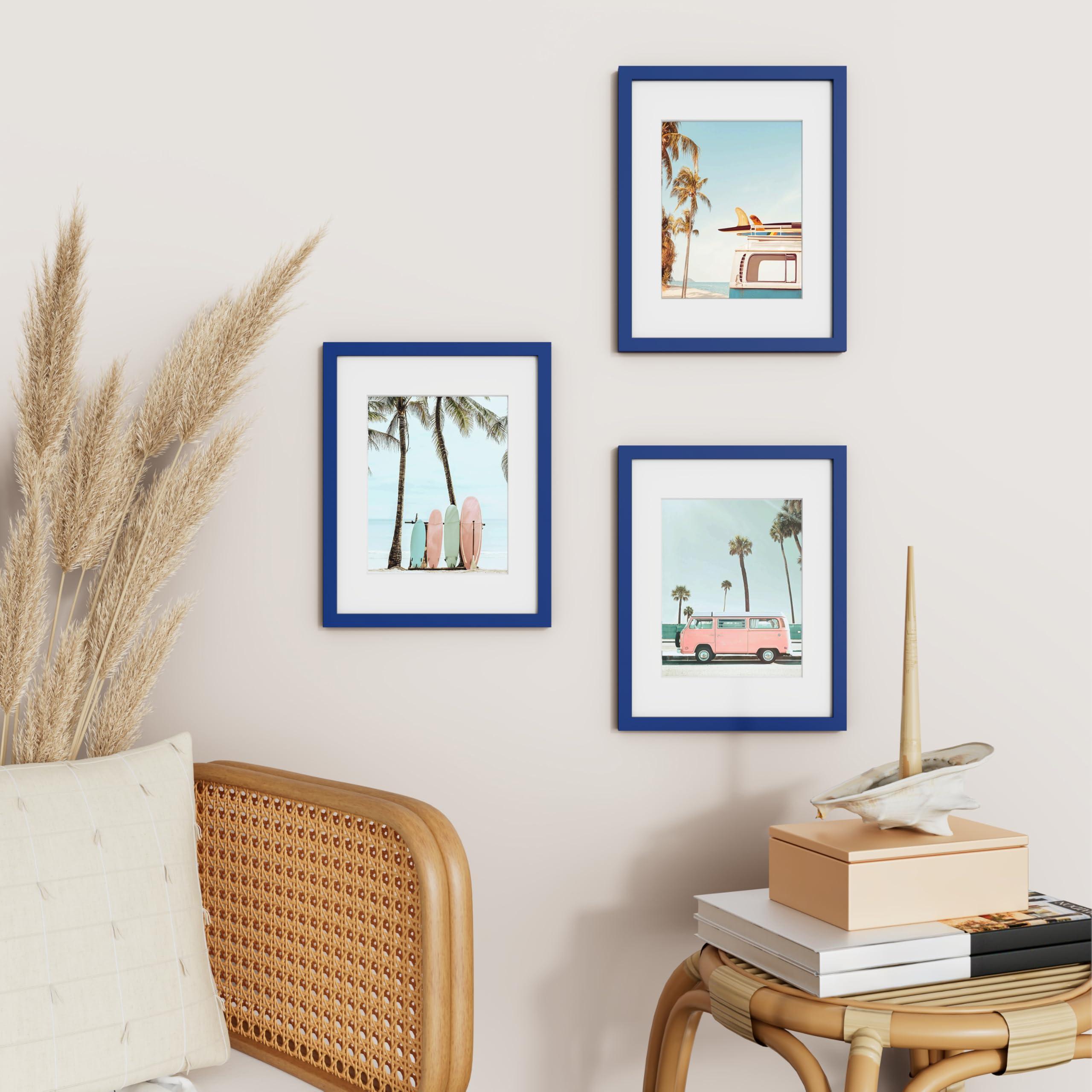 Vittanly 11x14 Picture Frame, Engineered Wood with Shatter Resistant Plexiglass, Display Pictures 8x10 with Mat or 11x14 without Mat, Photo Frame for Wall or Table Top Display, Blue, 1 Pack - Image 4