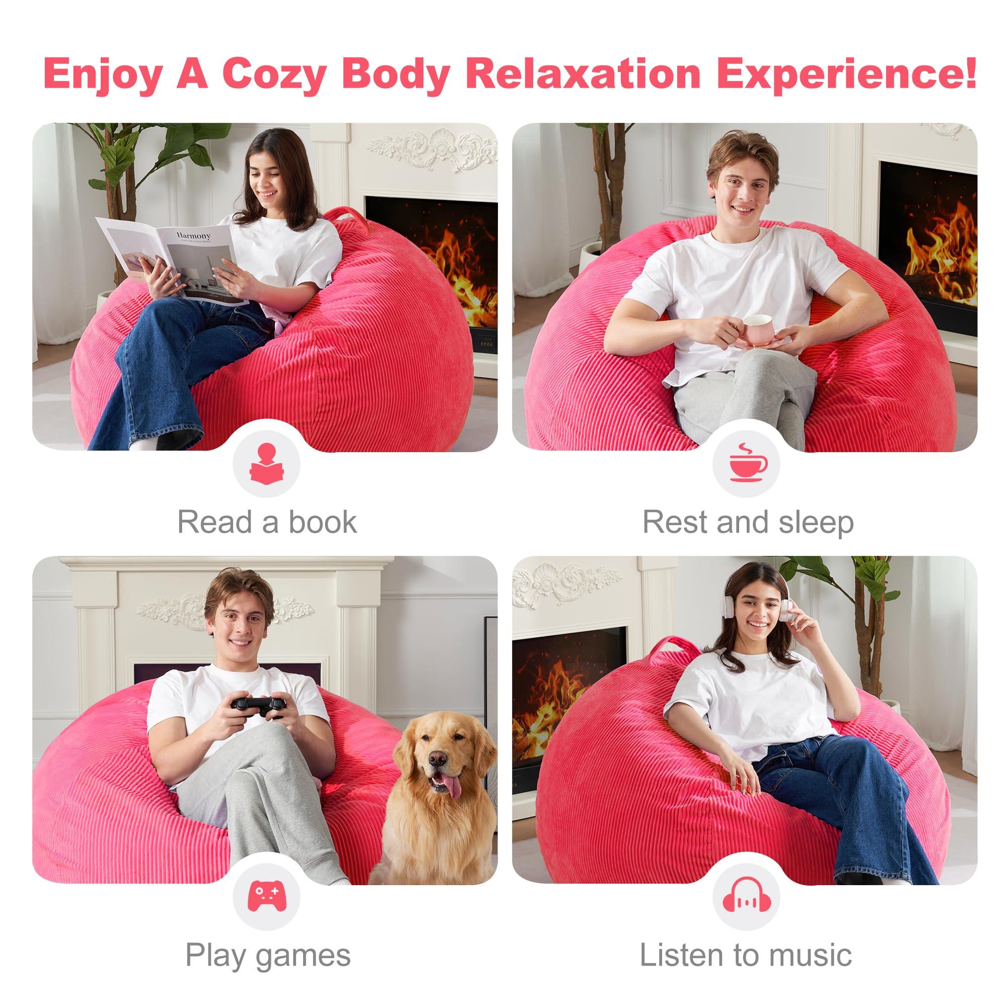 Homguava Bean Bag Chair: Teardrop Bean Bags with Memory Foam Filled, Compact Beanbag Chairs Soft Sofa with Corduroy Cover (Pink) - Image 4