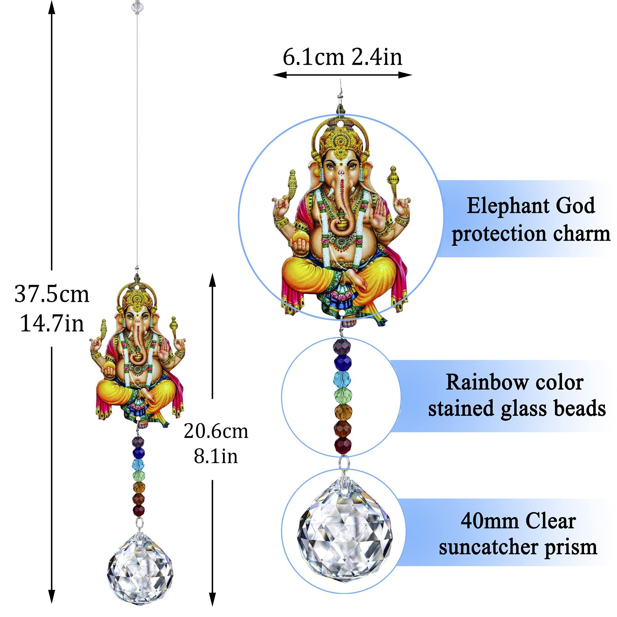 Elephant God Prism Suncatcher Hindu Ganesha Protection Charm Decor Window Garden Wall Hanging Crystal Pendant - Image 3
