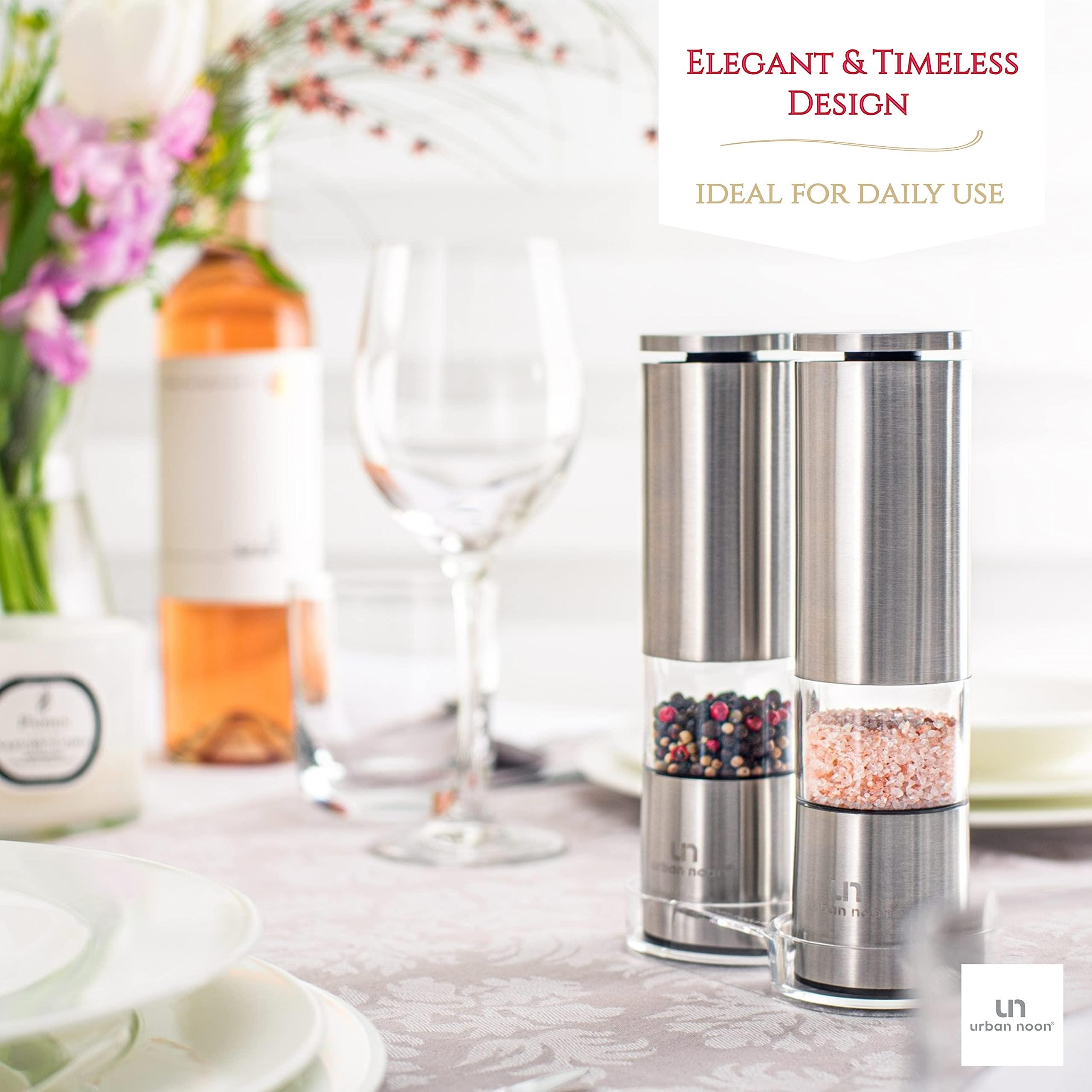 Salt and Pepper Grinder Set - Stainless Steel Pepper Grinder and Salt Grinder with Tray in Luxurious Gift-Box - Manual Mills with Ceramic Grinders and Adjustable Coarseness (Set of 2 plus Tray) - Image 5