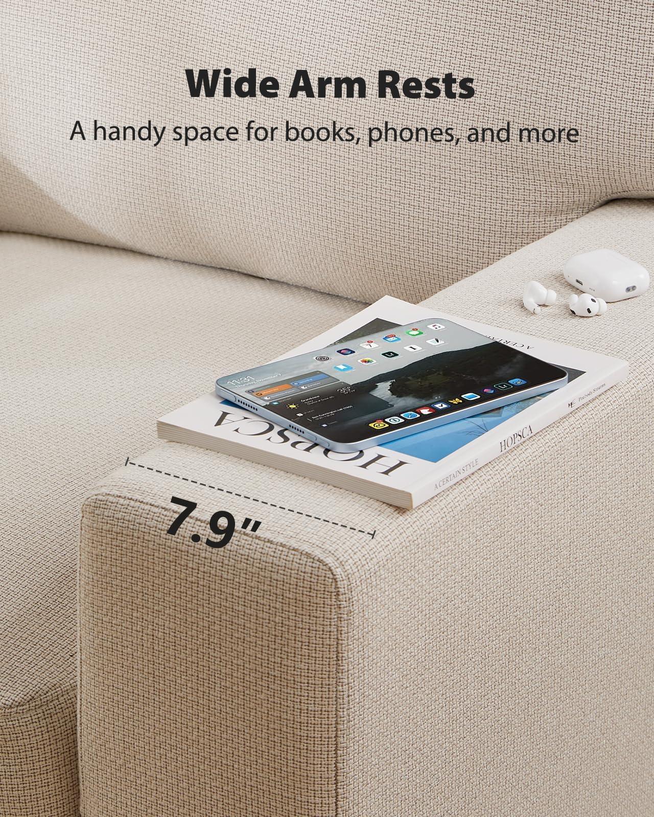 Pipishell 3 Seater Sofa Couch with Deep Seats and Wide Armrests, 89" Couches for Living Room, Comfy 3-Seater Futon Sofas,Modern Upholstered Couch with Removable Washable Cover,Linen Fabric, White - Image 6