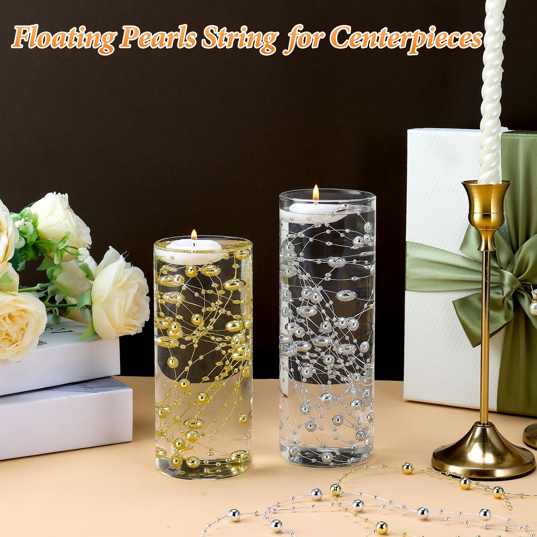 40 Pcs Artificial Floating Beads Pearls String, Bright Gold and Silver 8+3mm Faux Pearl Bead Strings for Centerpieces Vases Filler, Wedding Crafts Party Home Table Decor - Image 2