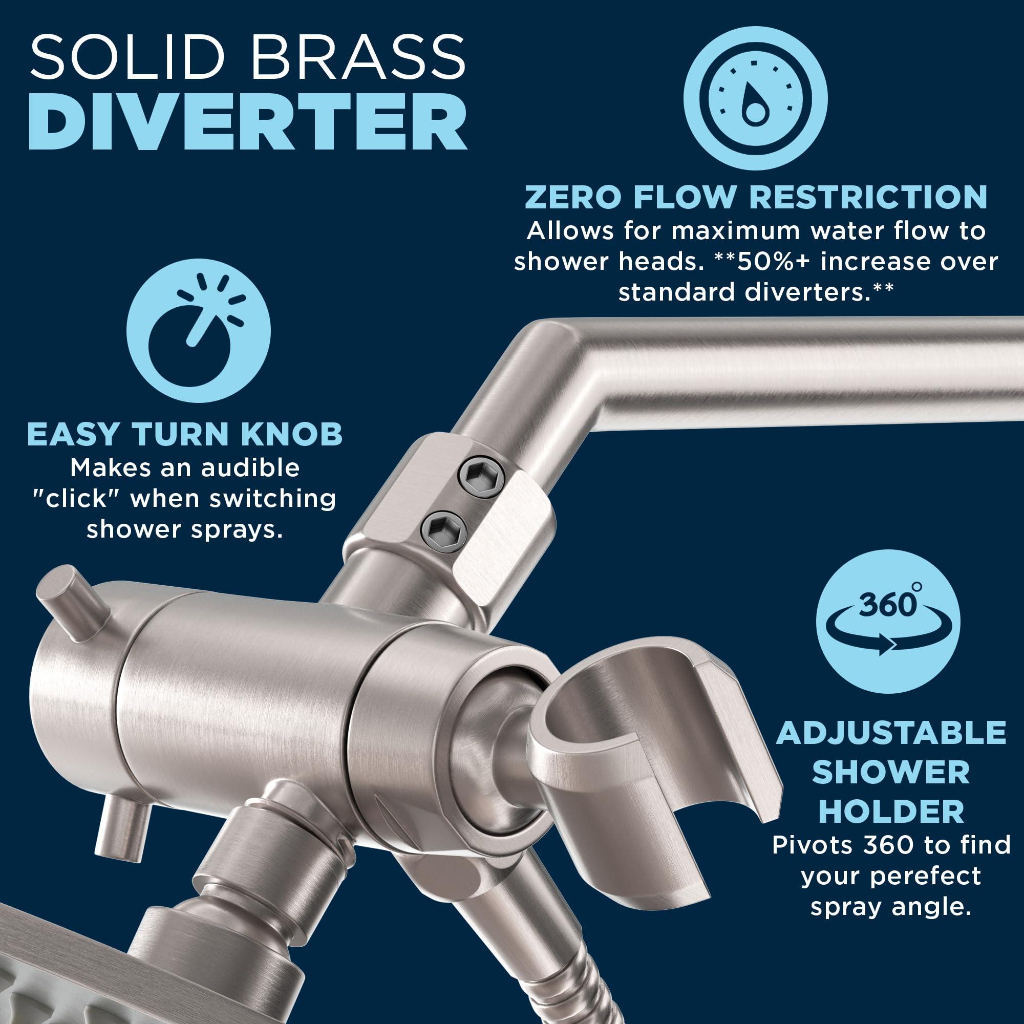 HammerHead Showers® ALL METAL Dual Shower Head Combo – BRUSHED NICKEL – 8 Inch Rainfall High Flow Shower Head & Handheld Shower Head High Pressure with Hose 6ft - Hotel-Like Double Shower Heads - Image 7