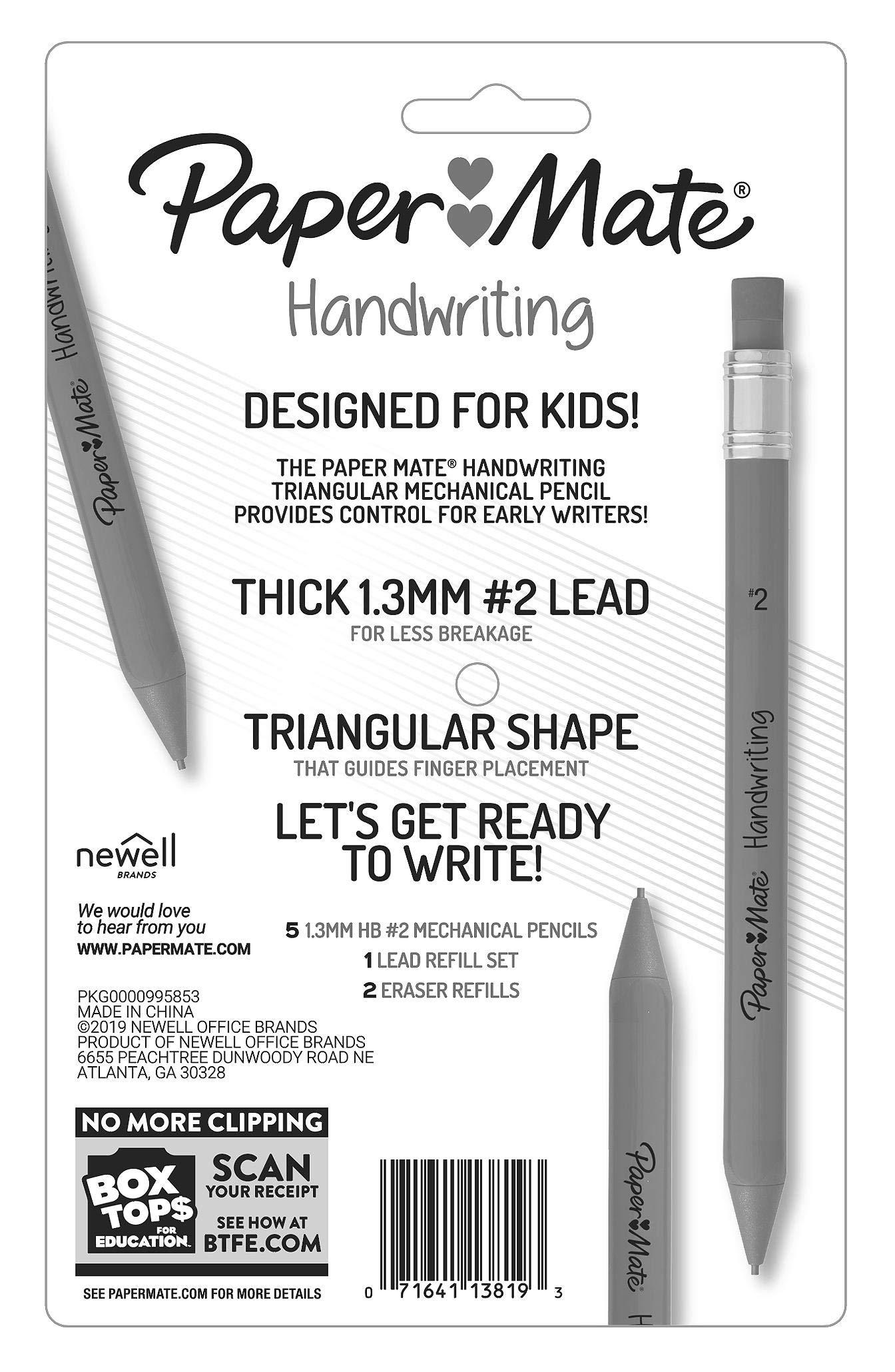 Paper Mate Handwriting Triangular Mechanical Pencil Set with Lead & Eraser Refills, 1.3mm, Back to School, Teacher Supplies, Home, Sketching, Drafting, Fun Barrel Colors, 8 Count - Image 7