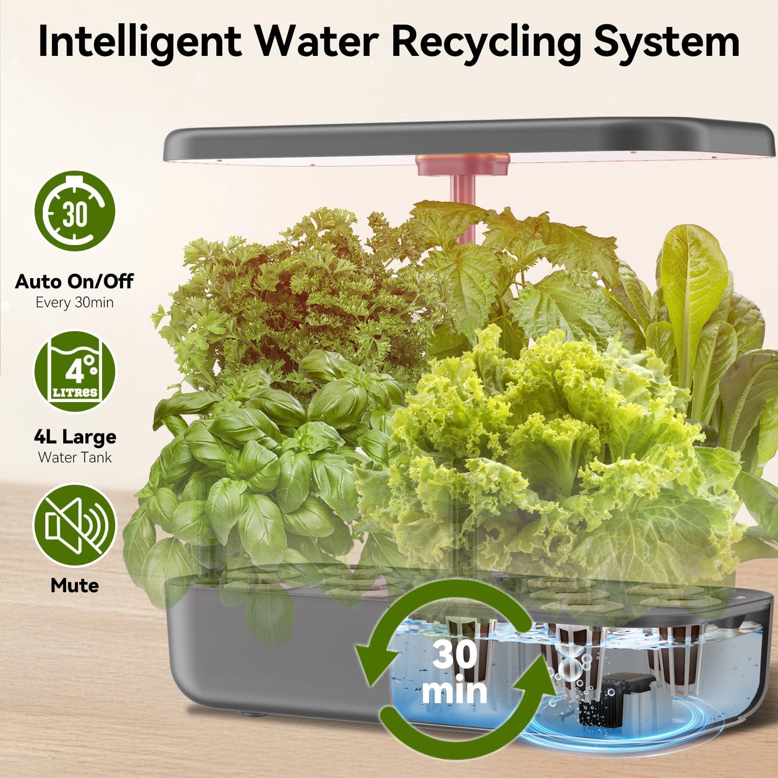 LYKOCLEAN Hydroponics Growing System 12 Pods, Indoor Herb Garden with Grow Light Water Pump Automatic Timer, Smart Indoor Gardening System for Salad Lettuce, Fruit, Vegetable Plant, Grey - Image 2