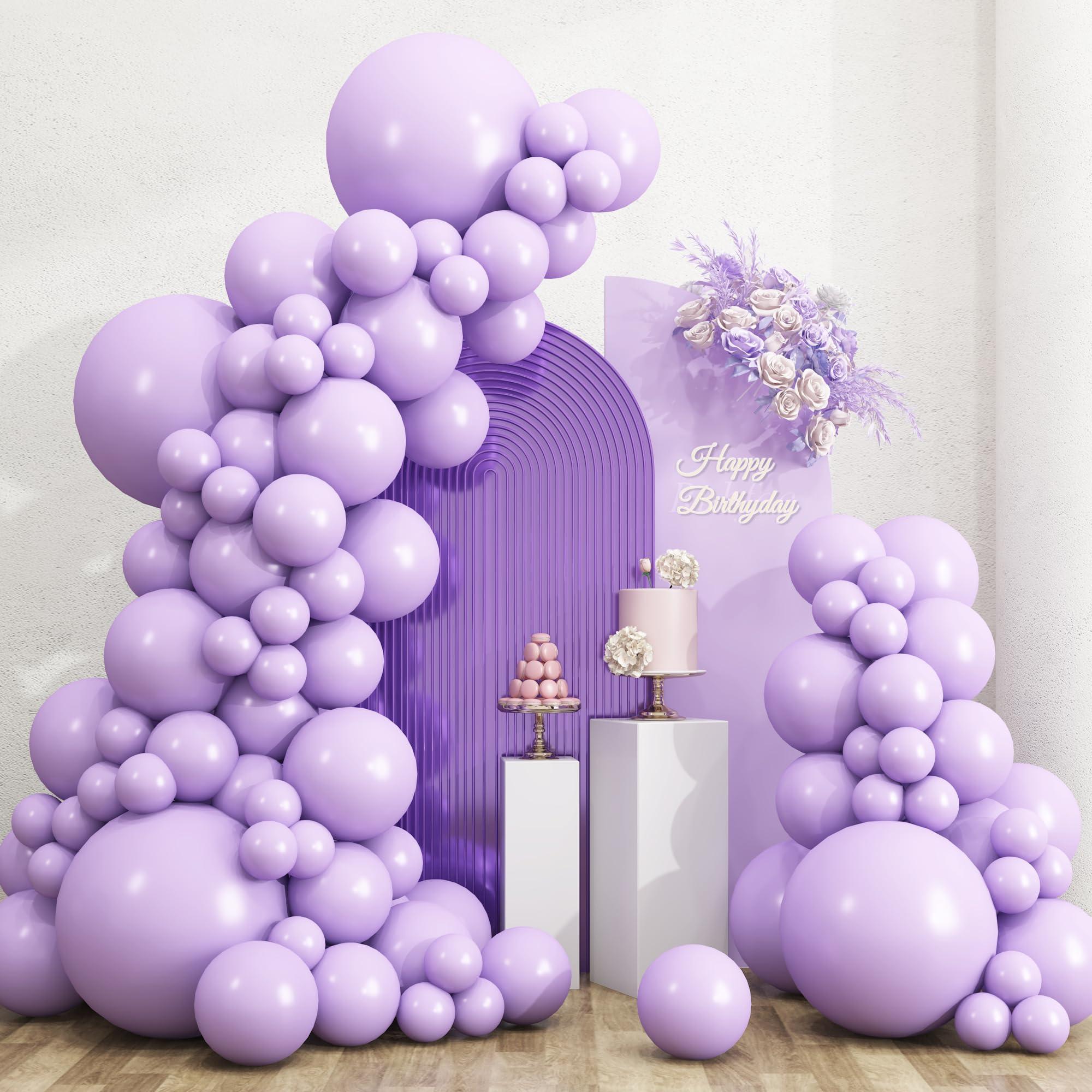 RUBFAC 135pcs Pastel Purple Lavender Balloons Different Sizes 18 12 10 5 Inch for Garland Arch, Latex Light Purple Balloon for Birthday Party Baby Shower Gender Reveal Wedding Decorations