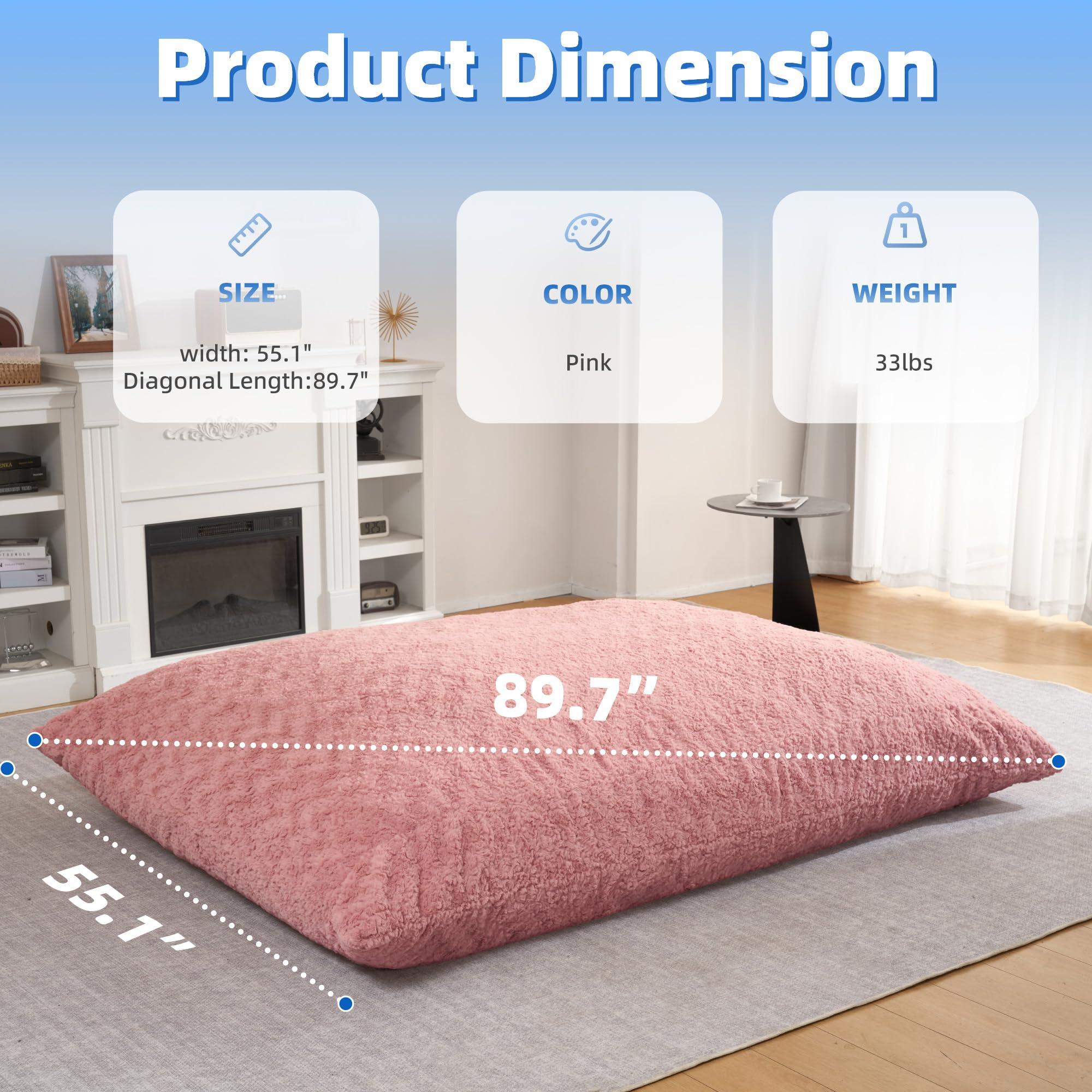 HABUTWAY 4 in 1 Bean Bag Chair, Giant Memory Foam Filling Bean Bag Sofa, Adult Bean Bag Chair, Machine Washable Faux Fur Cover, Bean Bag for Adult (Pink) - Image 2