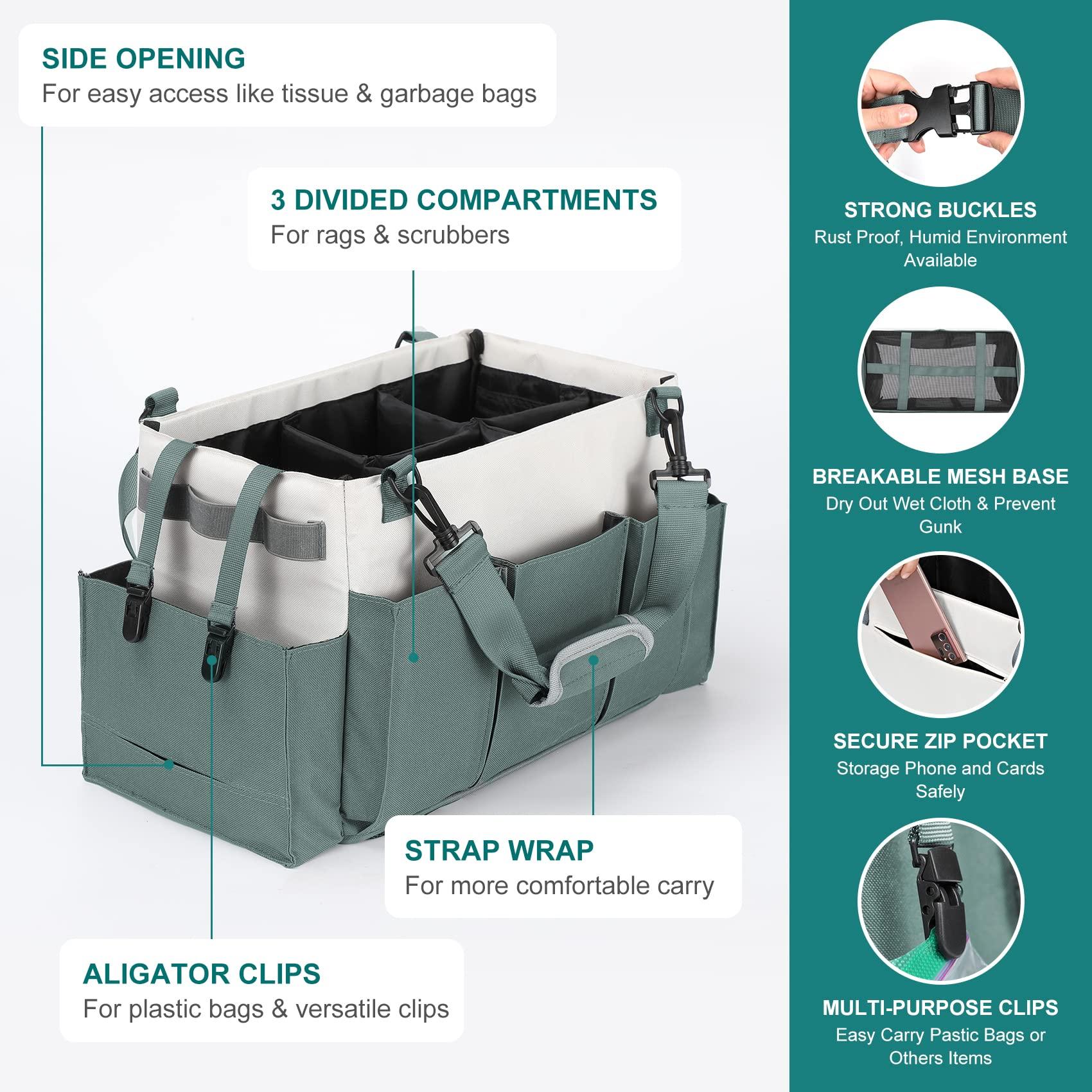 LANDNEOO Cleaning Caddy Organizer with Handle, Wearable Bag for Supplies, Tote Shoulder and Waist Straps, Under Sink Tool Multiple Compartments (Large) (QJB-BLS) - Image 3