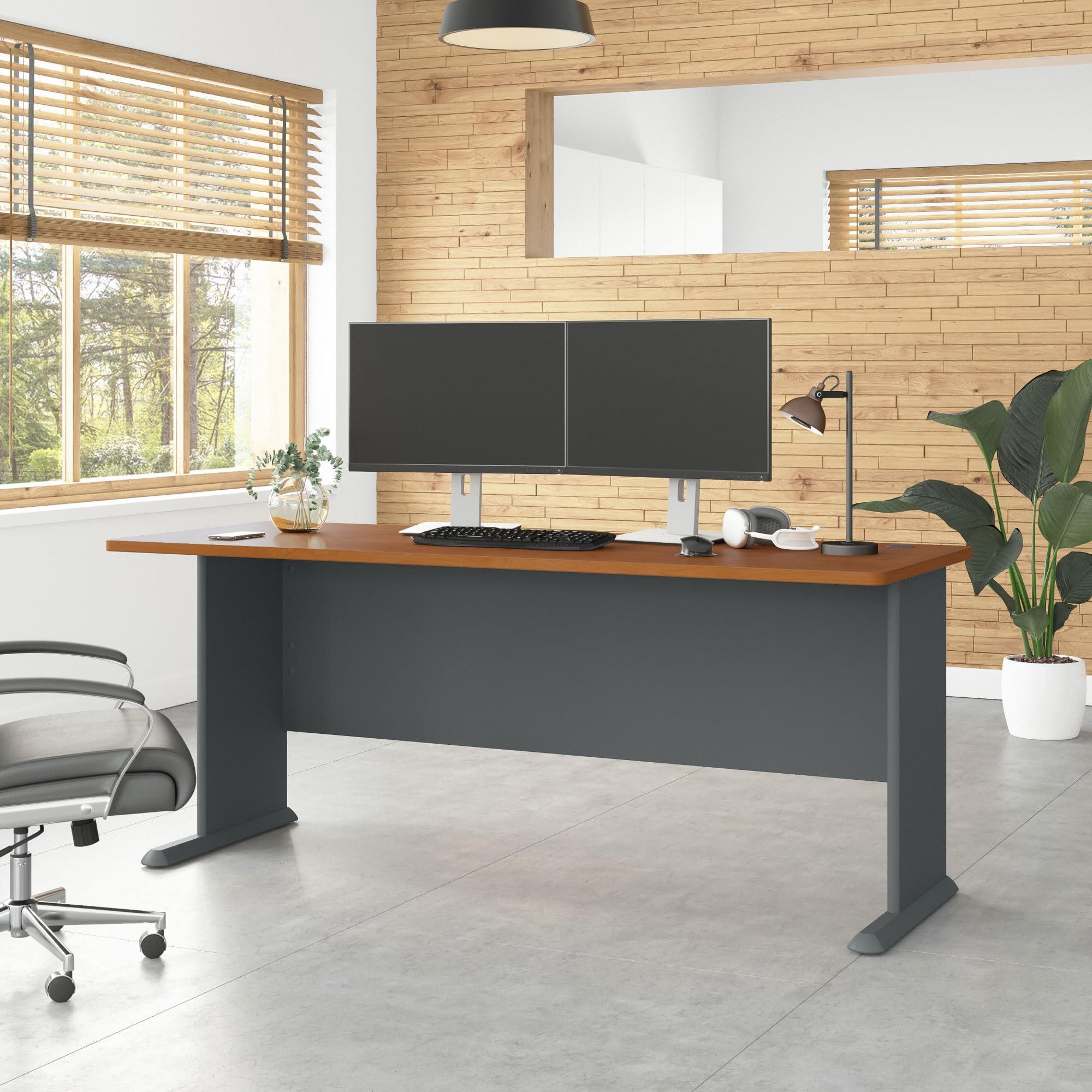 Bush Business Furniture Series A Desk, Large Workstation for Home or Professional Workspace, Desktop Solution for Office Use, 72W, Natural Cherry - Image 2