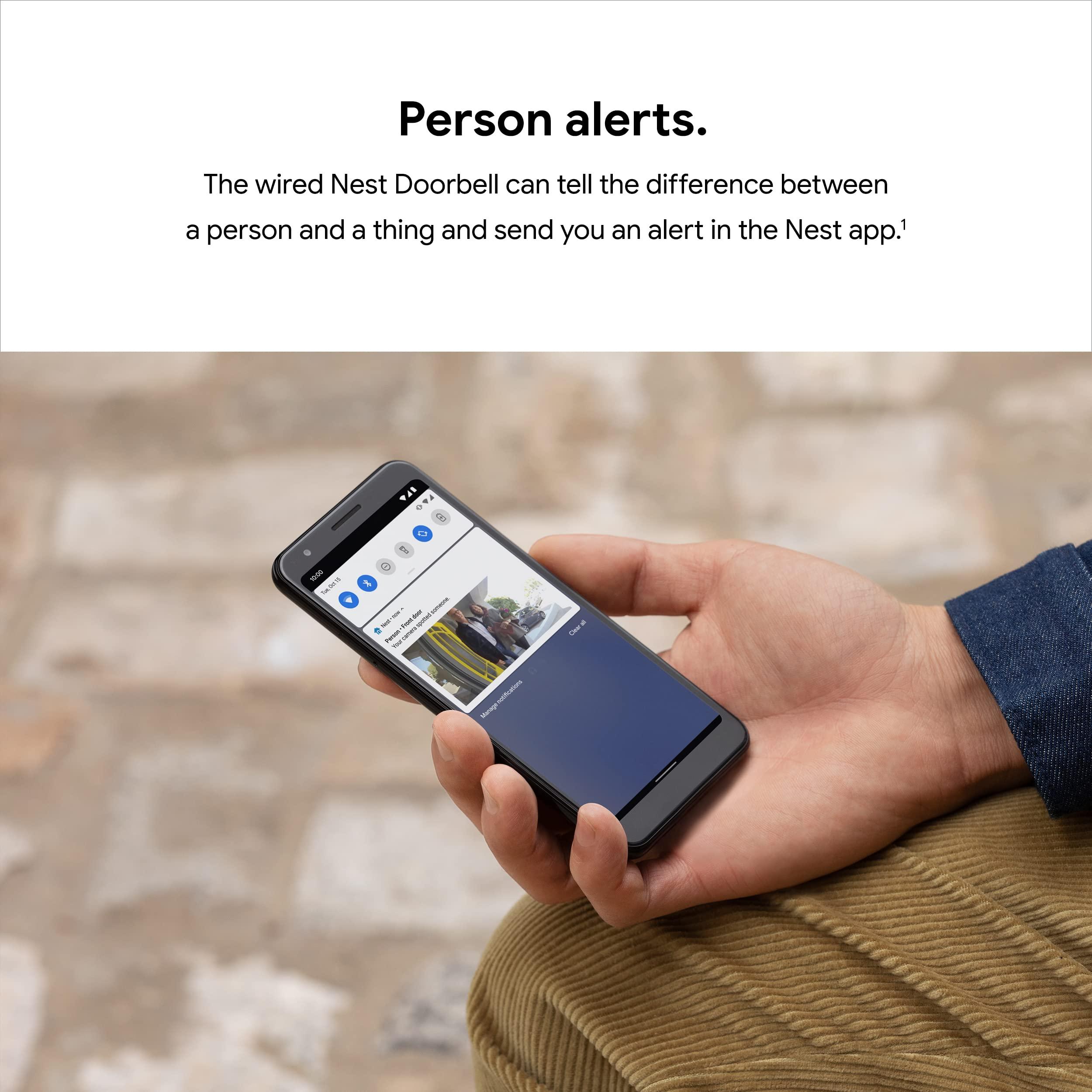 Google Nest Doorbell (Wired) - Formerly Nest Hello - Video Doorbell with 24/7 Streaming - Smart Doorbell Camera for Home with HDR Video, HD Talk and Listen, Night Vision, and Person Alerts - Image 4