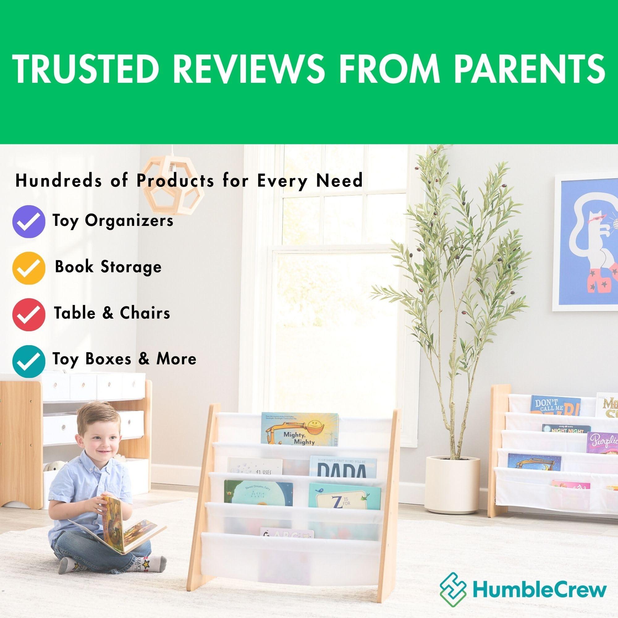 Humble Crew 4-Tier Kids Bookshelf, Natural Wood/White - Premium Book Shelf for Kids Rooms with Four Deep Pockets - Toddler Sling Book Rack with Deep Sleeves, Nursery Bookcase Organizer - Image 7