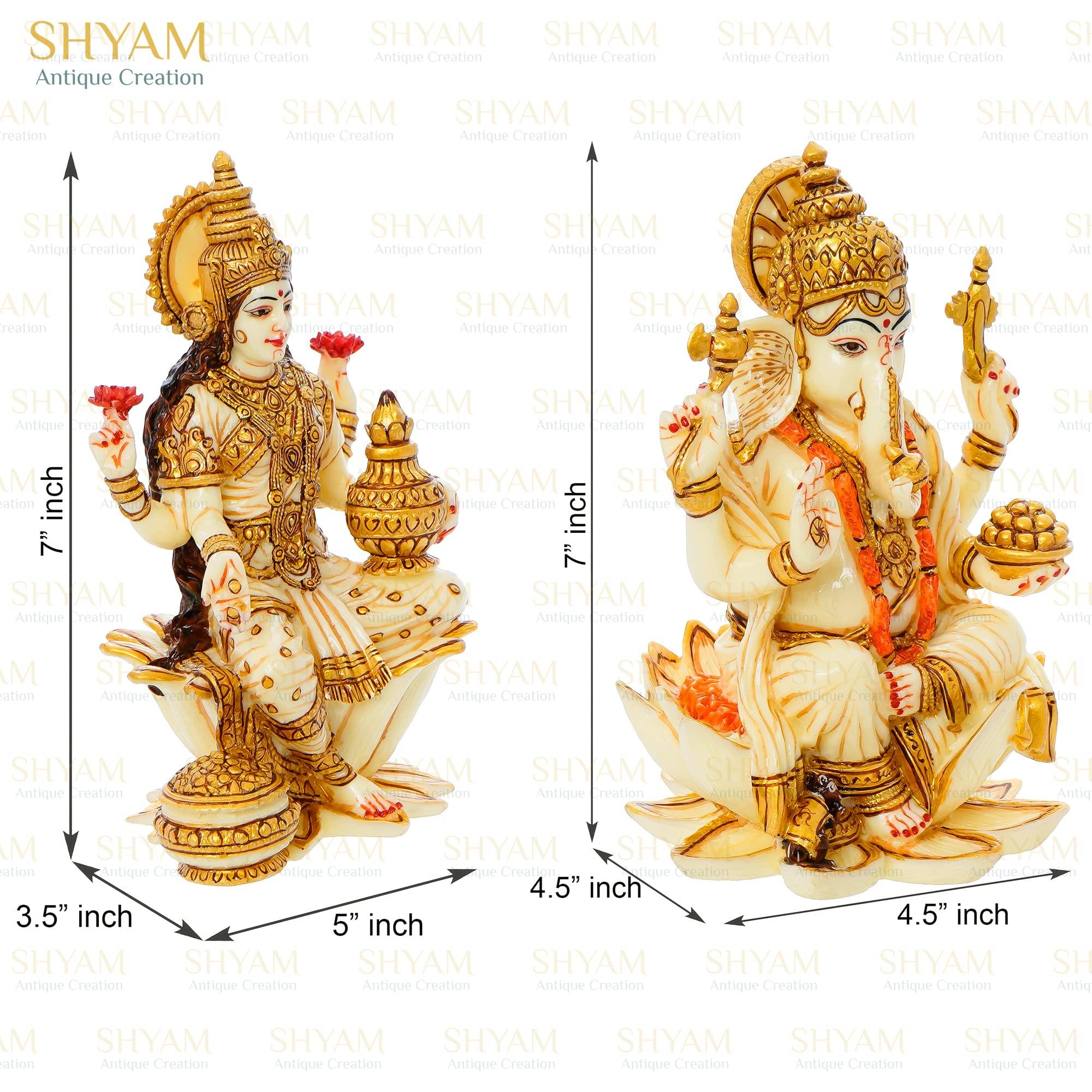 Shyam Antique Creation Ganesh Laxmi Idol Goddes Lakshmi Statue Ganesha Sculpture Pair of murti Figurine for Diwali Pooja/puja, Off-white, 7'' Tall, 10'' Long, 4.5'' Depth (SACM29092111) - Image 2