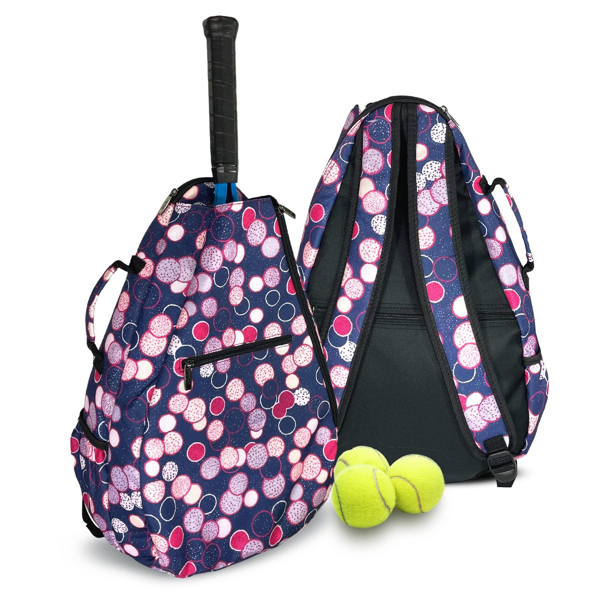 Womens Tennis Backpack - Taboo Fashions Ladies Tennis Bag Holds Two Racquets, Padded Straps and Side Carry Handle