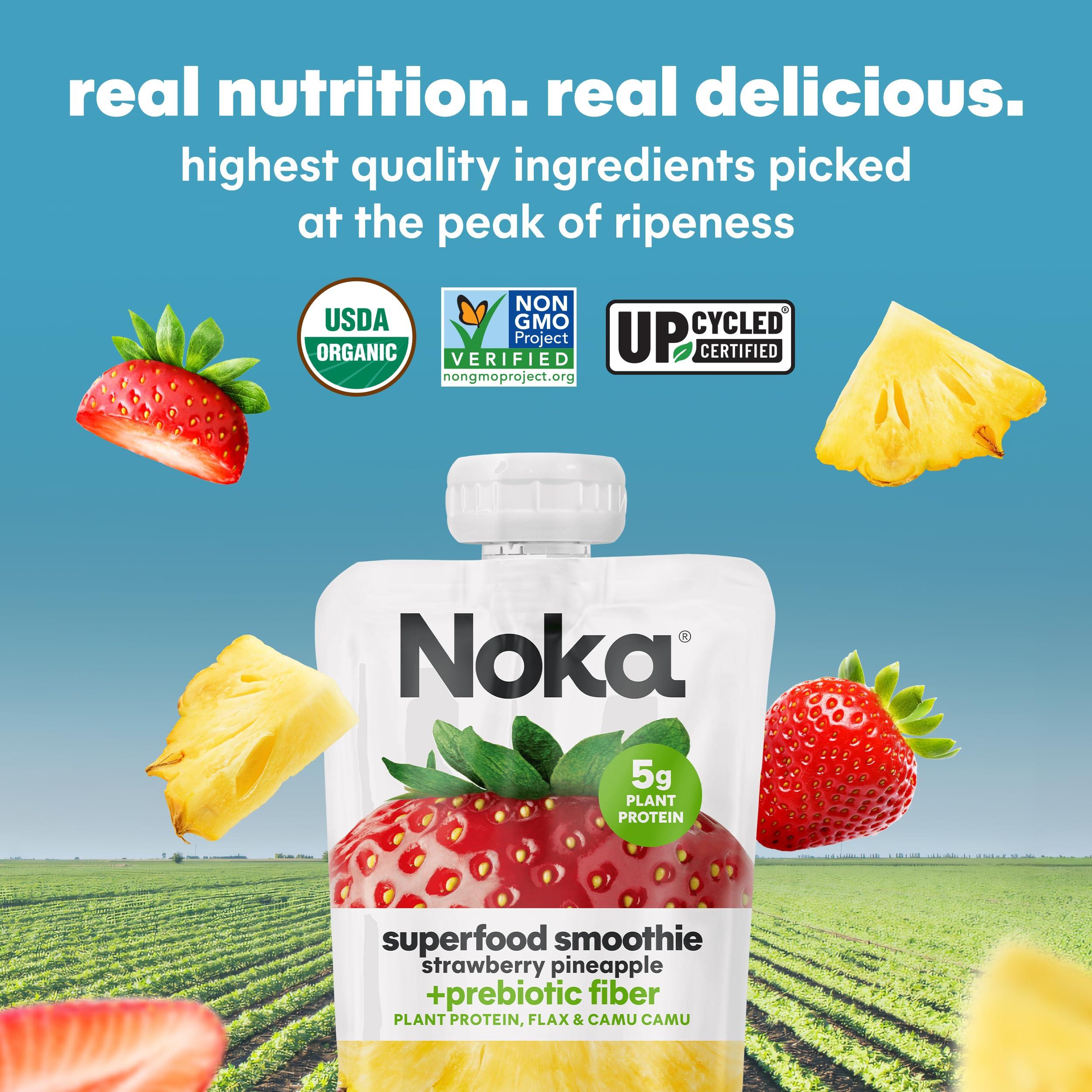 Noka Superfood Fruit Smoothie Pouches Variety Pack, Healthy Snacks with Flax Seed, Plant Protein and Prebiotic Fiber, Vegan and Gluten Free Snacks, Organic Squeeze Pouch, 4.22 oz, 6 Count - Image 8
