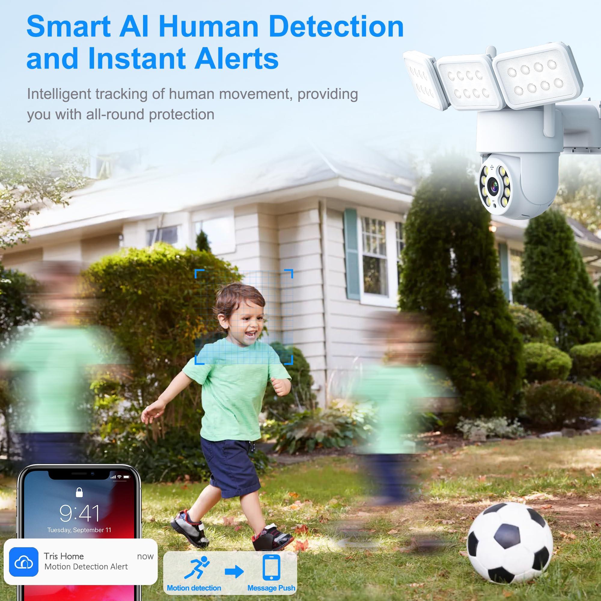 GOLSPARK Floodlight Camera, 2K WiFi Outdoor Security Camera with 2000LM Flood Light, Outdoor Camera with 2-Way Audio 360° PTZ AI Detection Auto Tracking Color Night Vision Alert Cloud or SD Storage - Image 5