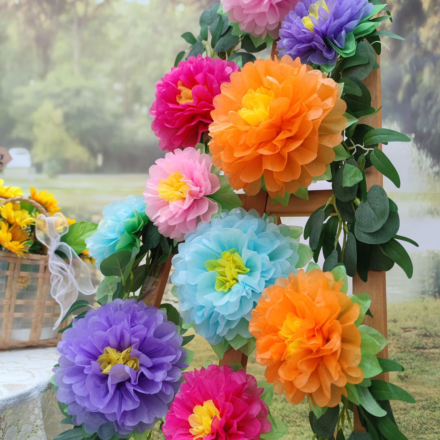 Mybbshower Colorful Fiesta Paper Flowers (9''-7'' Assorted) Set of 10 Outdoor Decoration Kids Birthday Carnival Rainbow Theme Party Backdrop Photo Booth Wall Decor - Image 8