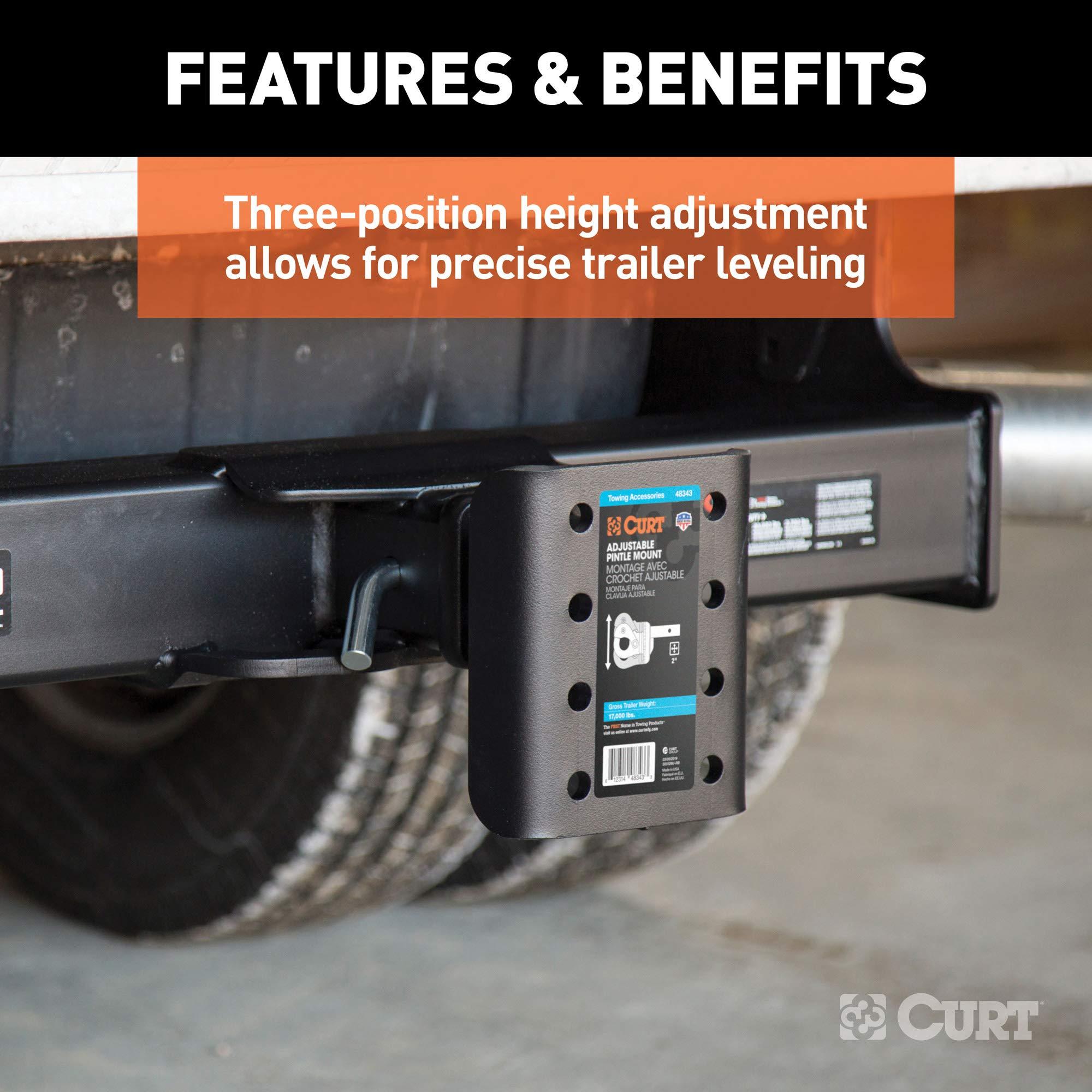 CURT 48343 Adjustable Pintle Mount for 2-Inch Hitch Receiver, 17,000 lbs, 7-1/4-Inch Height, 6-Inch Length - Image 4