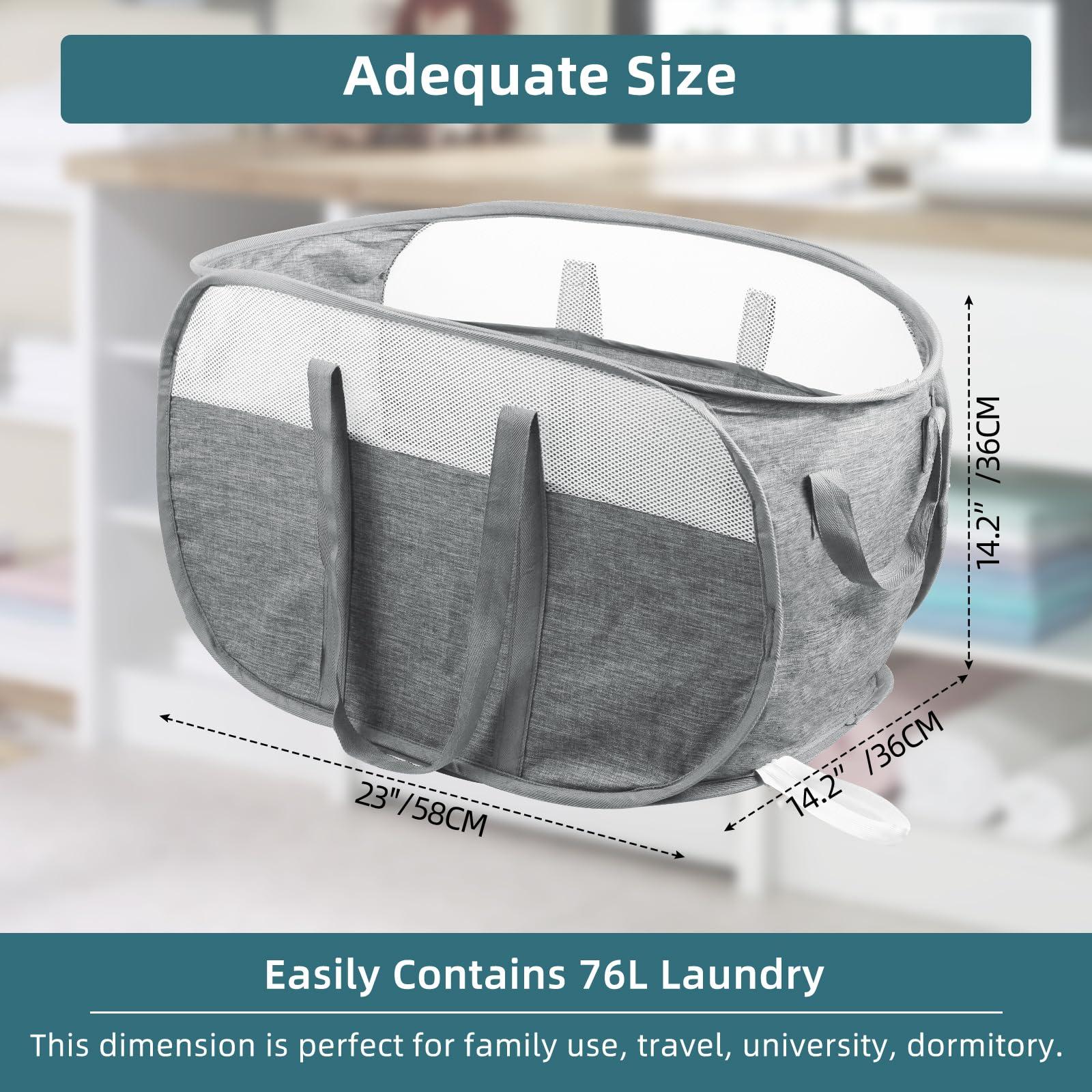 Collapsible Laundry Baskets, Tear Proof Pop Up Laundry Hamper with Dual Handles, Durable Foldable Laundry Basket, Easy to Carry Laundry Hamper for Home, Laundry Room, Bedroom, Dorm, Travel Grey - Image 3