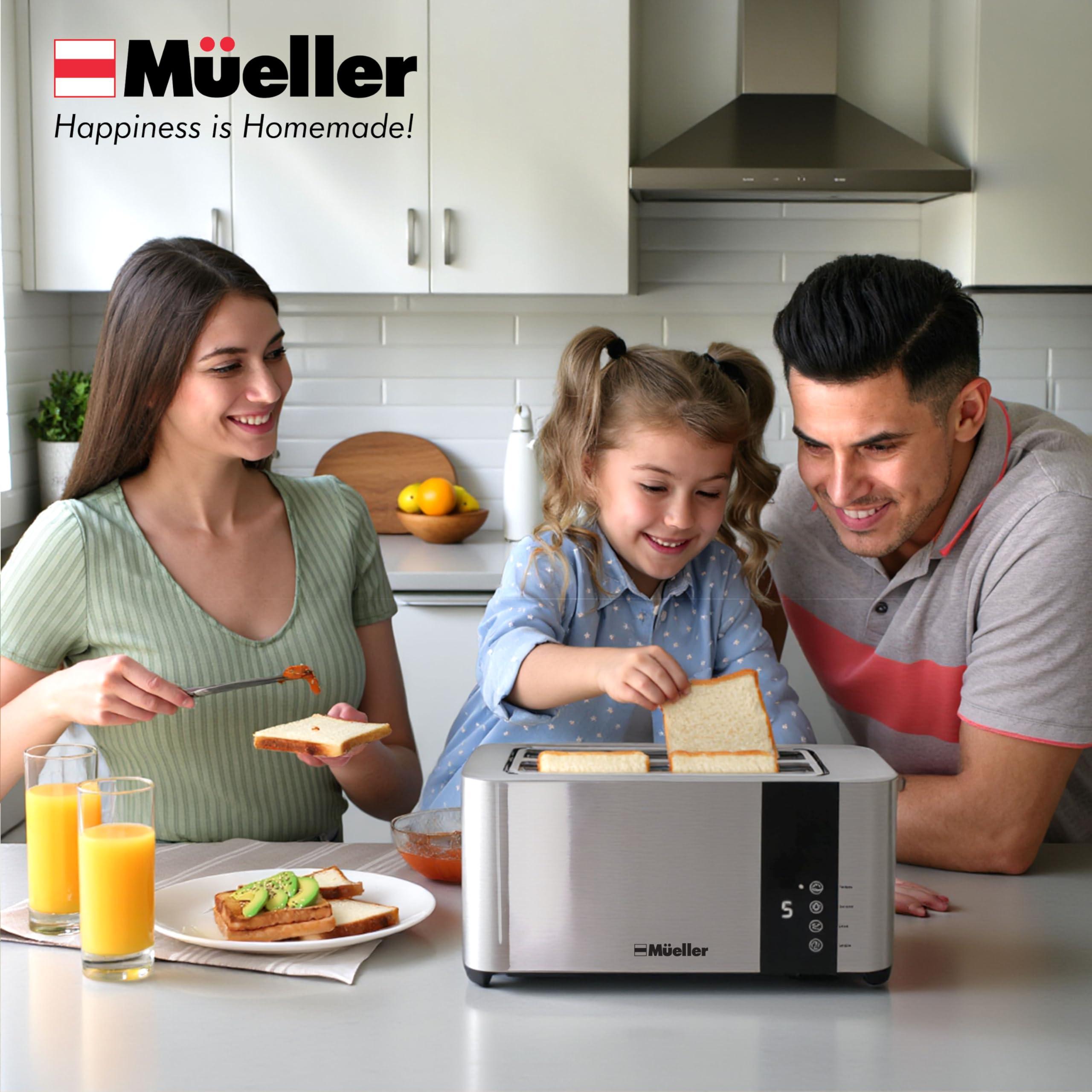 Mueller UltraToast Full Stainless Steel Toaster 4 Slice, Long Extra-Wide Slots for Bagels and Waffles, 6 Browning Levels, LED Display, Cancel/Defrost/Reheat Functions & Removable Tray, Kitchen Gadgets - Image 2