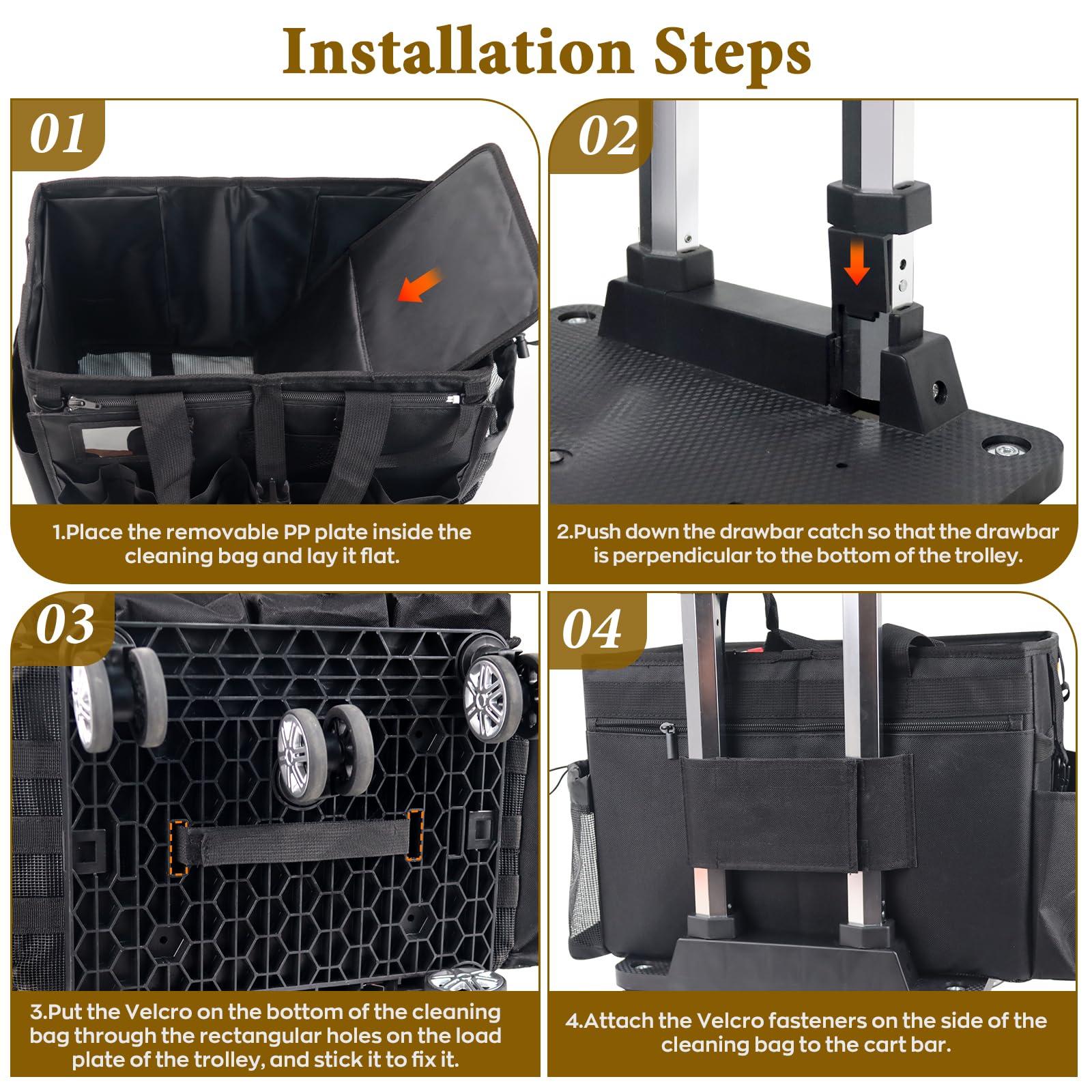 Rolling Cleaning Caddy Bag with Detachable Trolley, Multi-Functional Portable Cleaning Cart Supplies Organizer for Housekeeping and Domestic Cleaning, Cleaning Caddy with Wheels, Black - Image 7