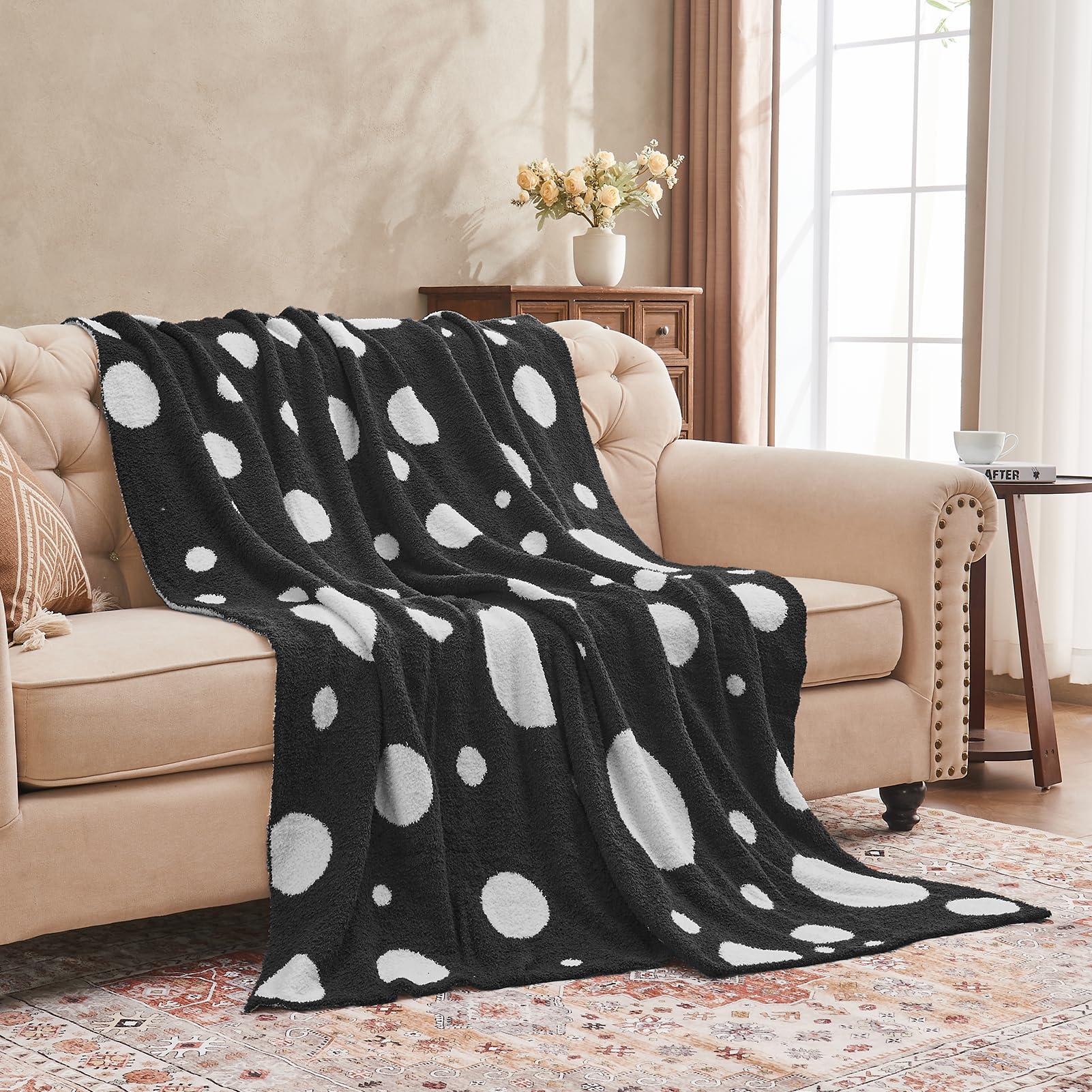Douceur Polka Dot Throw Blanket for Couch Sofa Bed, Reversible Cozy Fluffy Super Soft Bedroom Blanket, Plush Jet Black Throw Blanket, 50×60 inches - Image 3