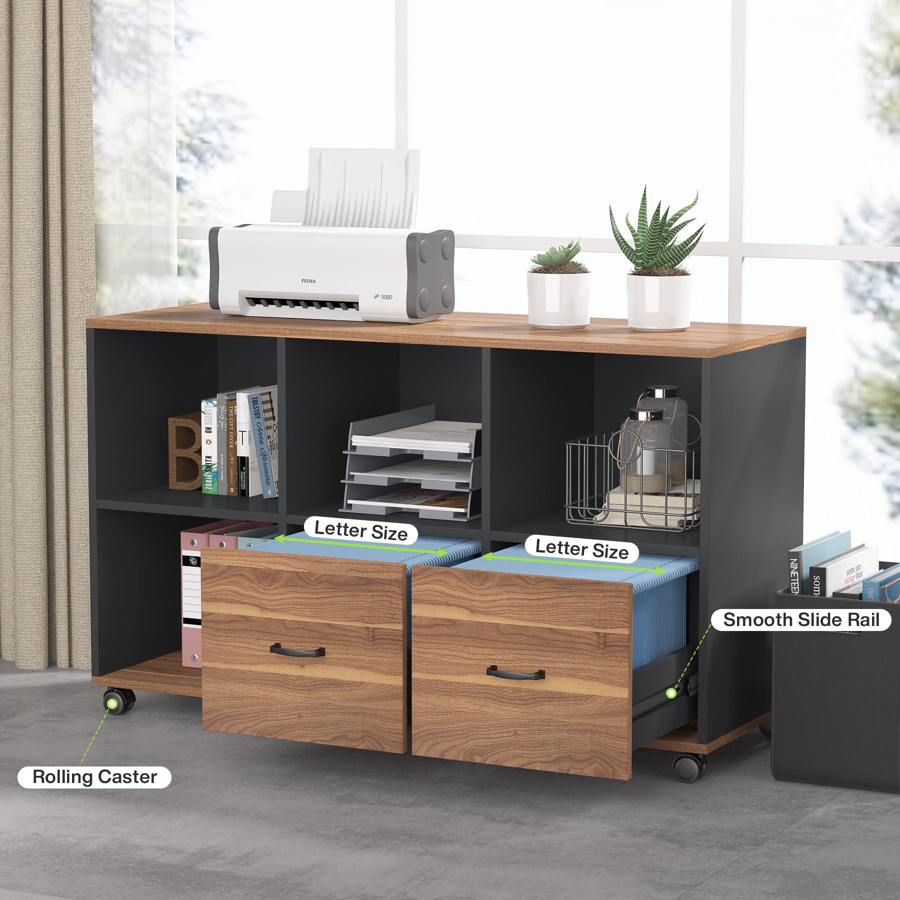Tribesigns 63 inches Executive Desk and 47" lateral File Cabinet, L-Shaped Computer Desk Home Office Business Furniture with Drawers and Storage Shelves, Office Table,Brown and Black - Image 4