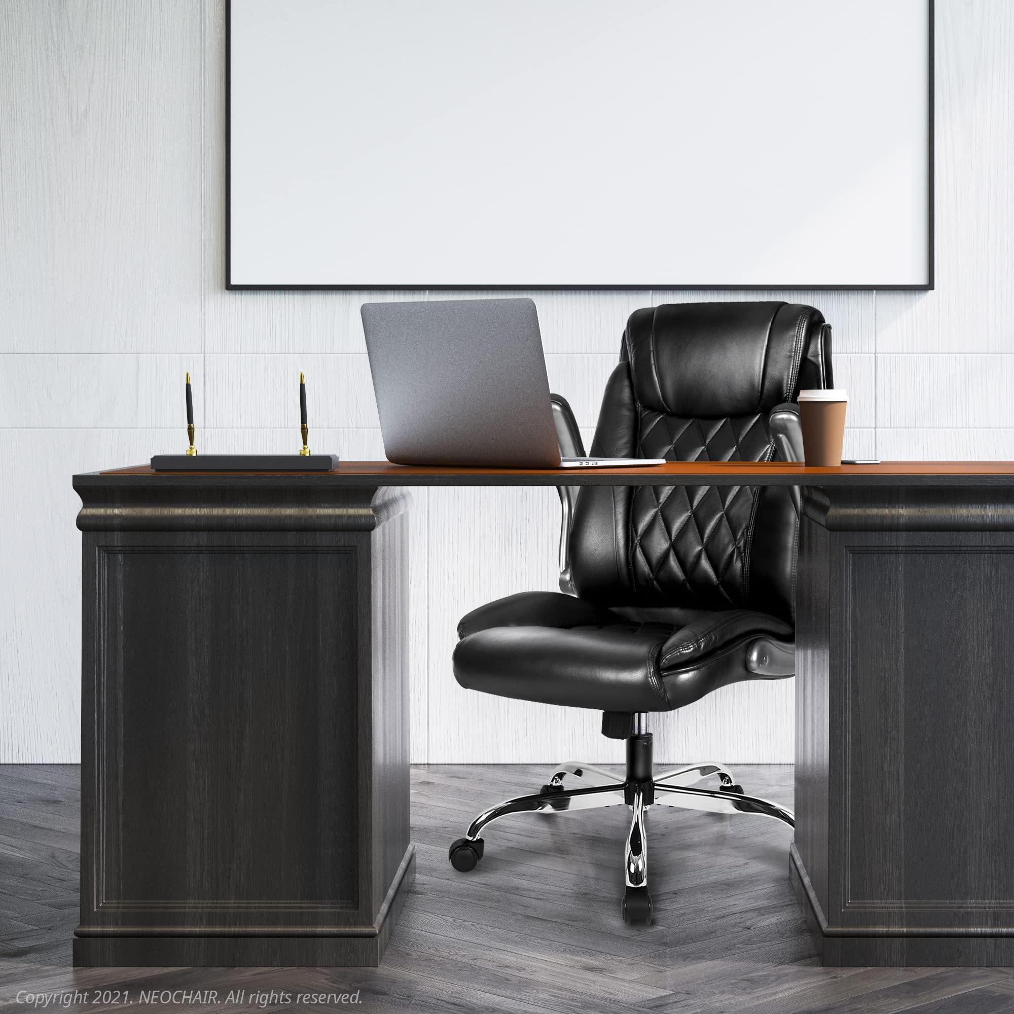 NEO CHAIR Executive Office Chair Ergonomic PU Leather High Back Computer Desk Chair for Home and Office Adjustable Flip-Up Armrests Lumbar Support Comfy Swivel Task Tilt Rocking (Black) - Image 2
