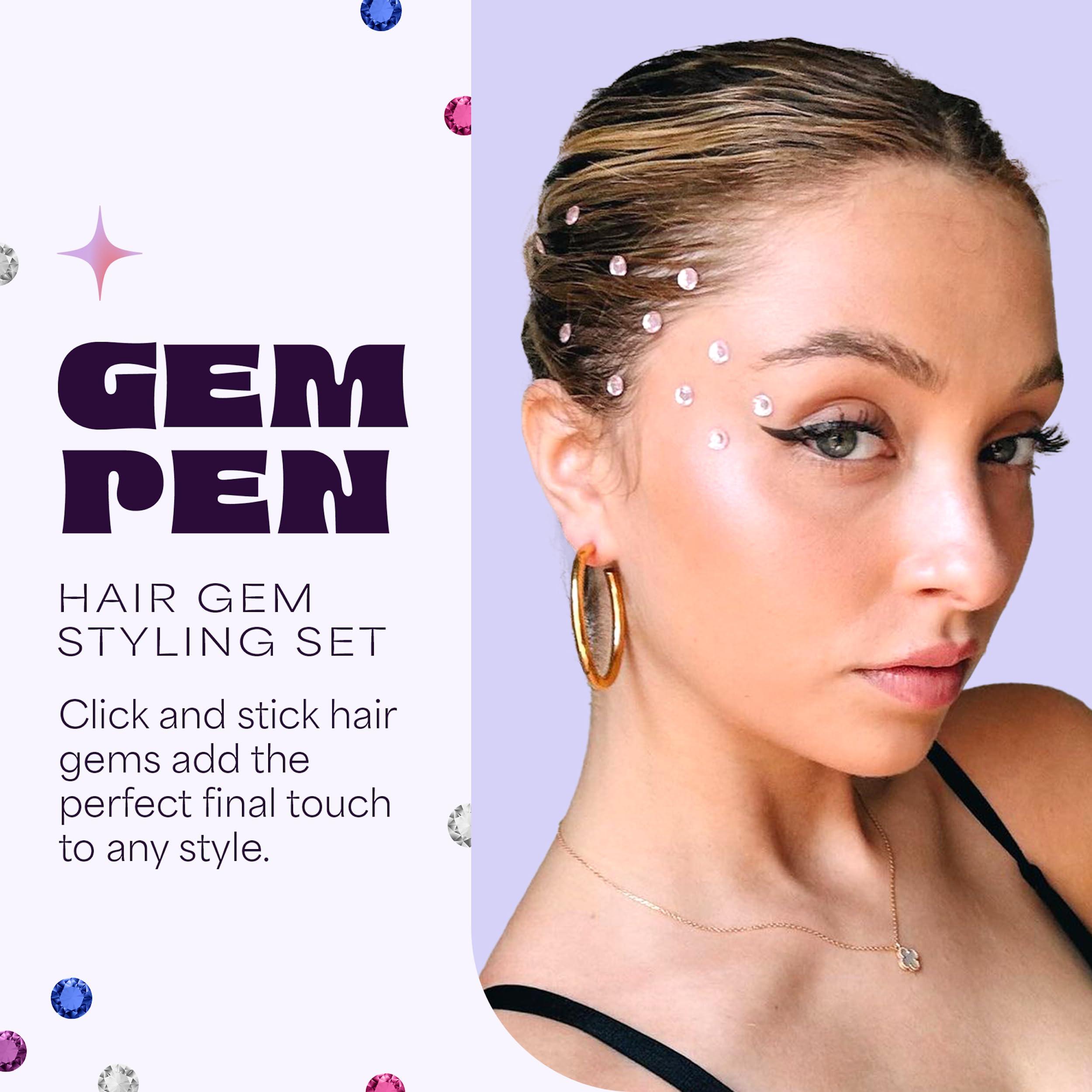 Hally Hair Gems Pen Applicator - Includes Hair Styling Tool with 240 Multicolored Adhesive Gem Stickers Hair Jewels - Stylish Hair Accessories for School, Halloween, Festivals, Wedding, Parties & More - Image 2