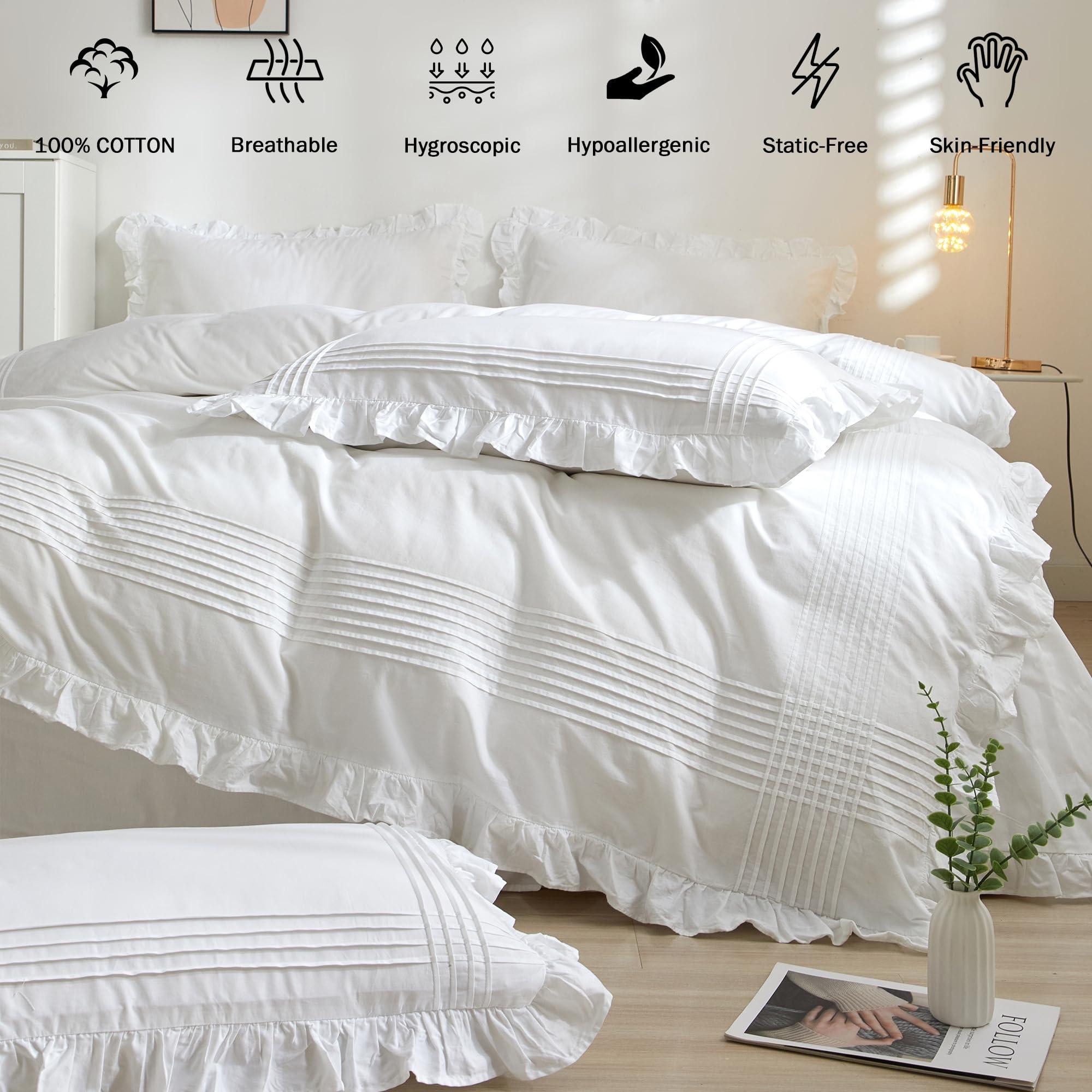 Ranznaz Ruffled Pillow Shams Standard Size Set of 2, 100% Cotton White Ruffle Pillow Cases with Pintucks, Farmhouse French Shabby Chic Pillowcases for Bedding, 20x26 Inch - Image 3