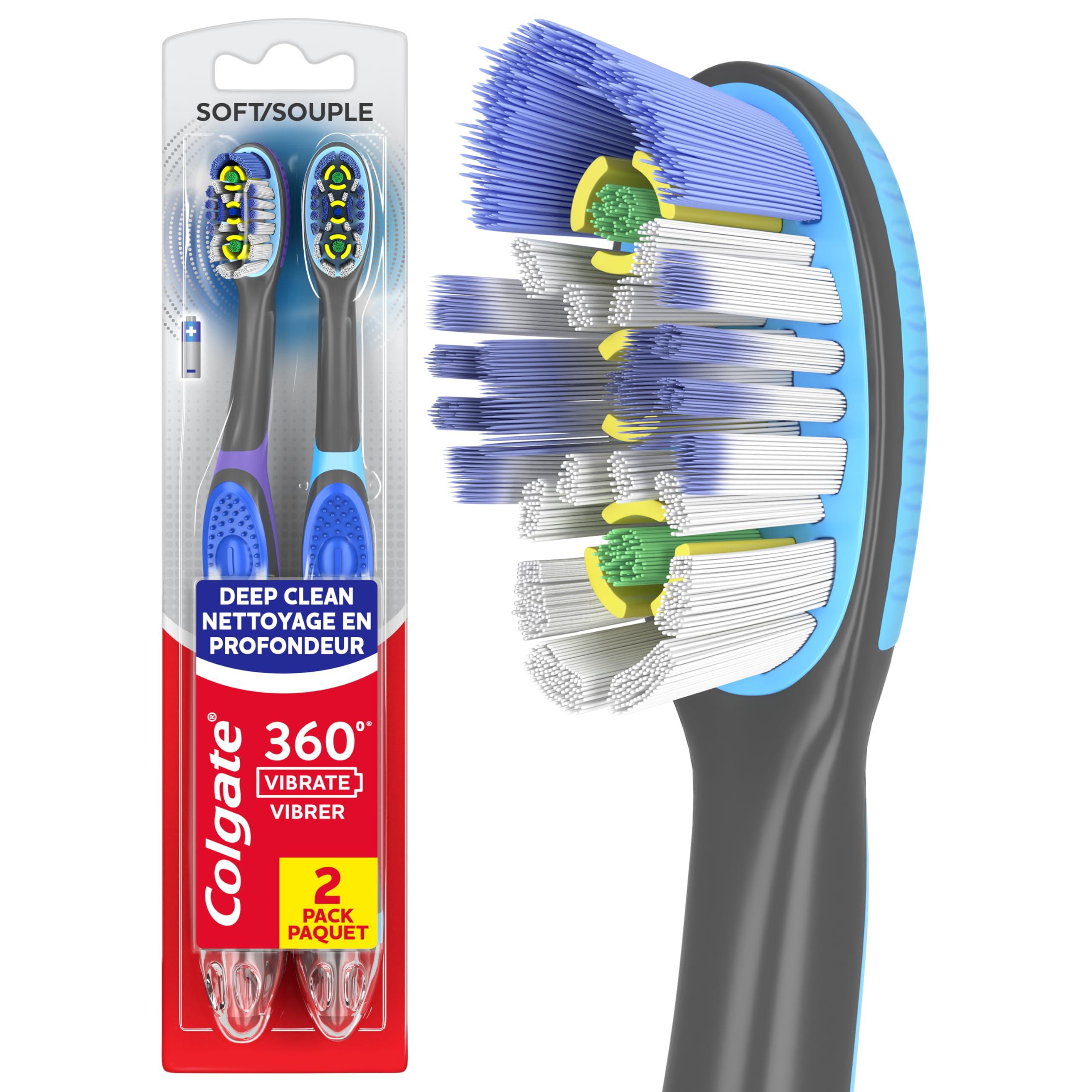 Colgate 360 Vibrate Deep Clean Battery Operated Toothbrush Pack, Disposable Electric Toothbrush with 1 AAA Battery Included, Whole Mouth Clean, 2 Pack