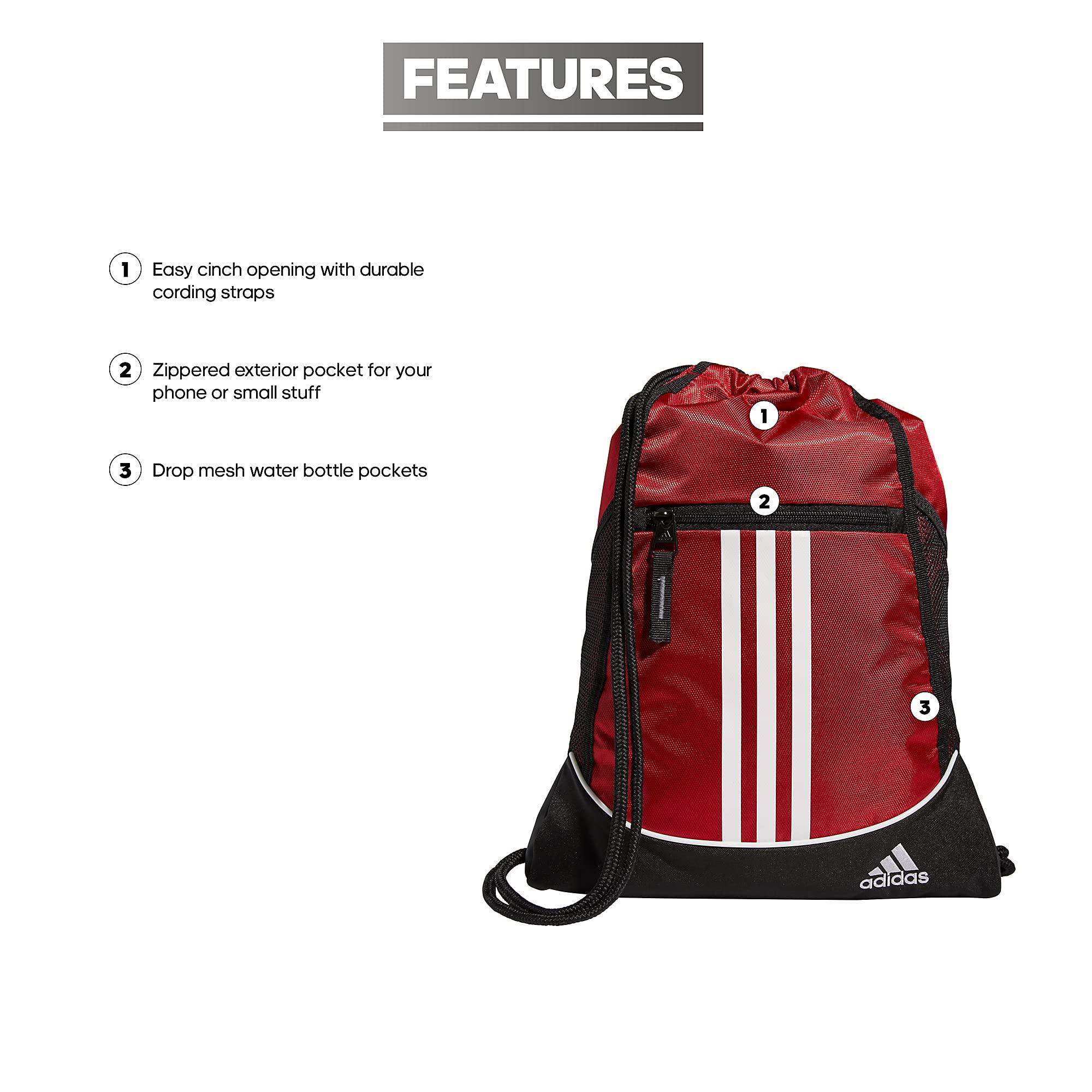 adidas Alliance Sackpack, Drawstring, Lightweight Small Gym Bag for Women, Soccer Backpack, Team Power Red, One Size - Image 3