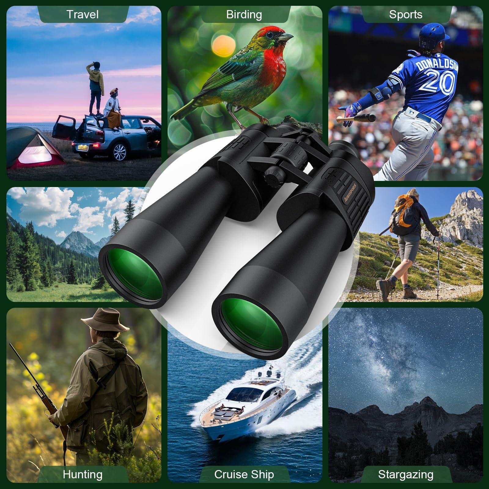 20x70 Binoculars for Adults High Powered - Aurosports HD Binoculars with Clear Low Light Vision - BAK4 Prism Large View for Bird Watching Hunting Travel Outdoor Sports Cruise - Image 7