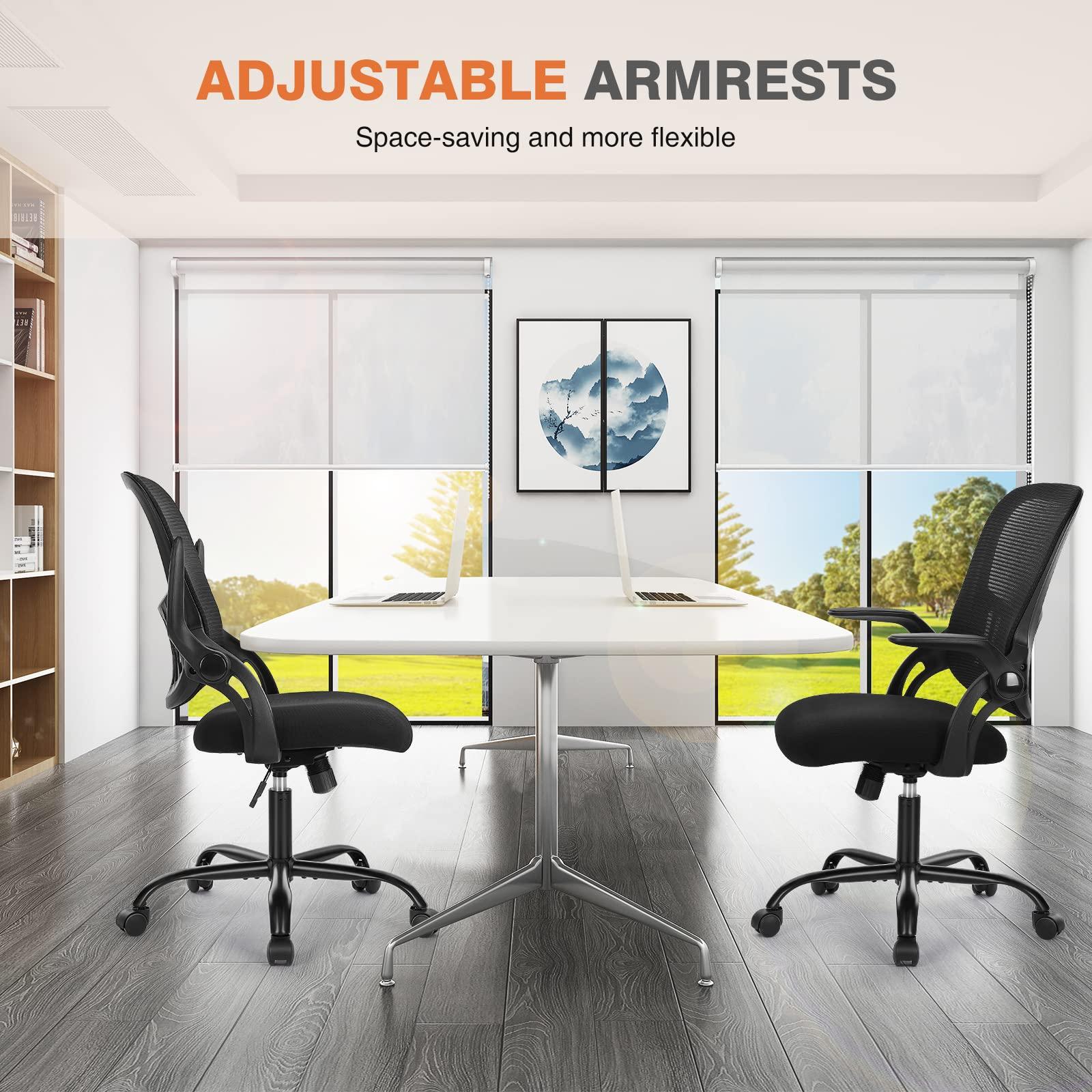 Sweetcrispy Office Computer Desk Chair, Ergonomic Mid-Back Mesh Rolling Work Swivel Task Chairs with Wheels, Comfortable Lumbar Support, Comfy Flip-up Arms for Home, Bedroom, Study, Student, Black - Image 6