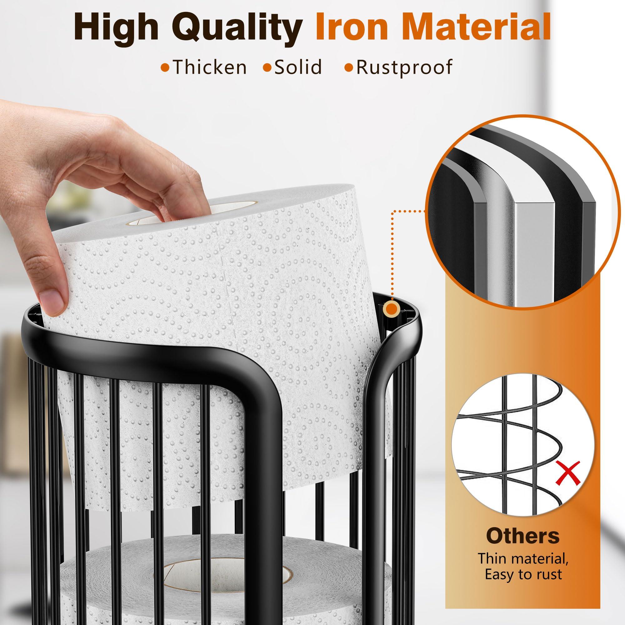 Bunoxea Toilet Paper Holder Stand, Freestanding Toilet Tissue Organizer, Minimalistic Storage Solution, Reserve Mega Rolls,Modern Black-2PACK - Image 5