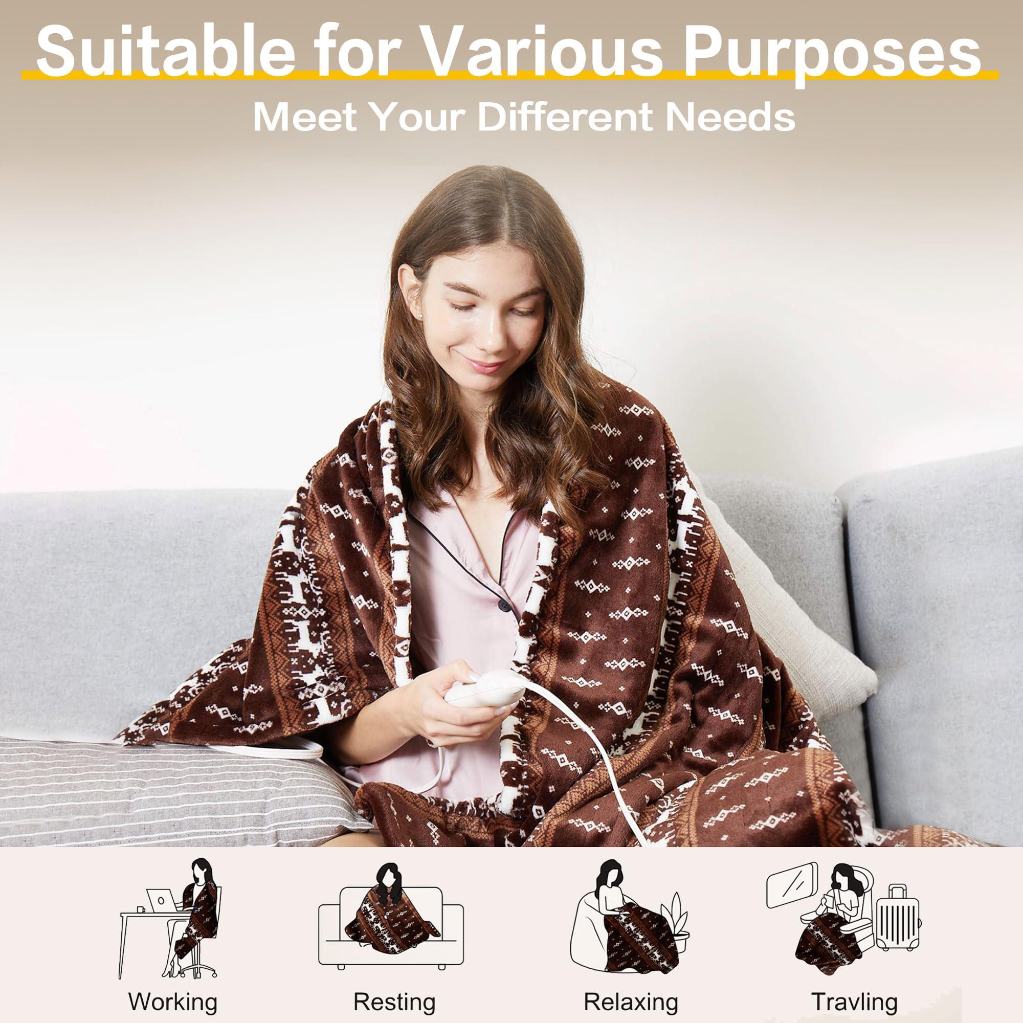 Gintao Electric Heated Blanket Throw,Double Flannel Electric Throw with 3 Heating Levels,ETL&FCC Certified, 4H Auto Off Overheat Protection,Heating Blanket for Home Office, 50"x60"Brown - Image 6